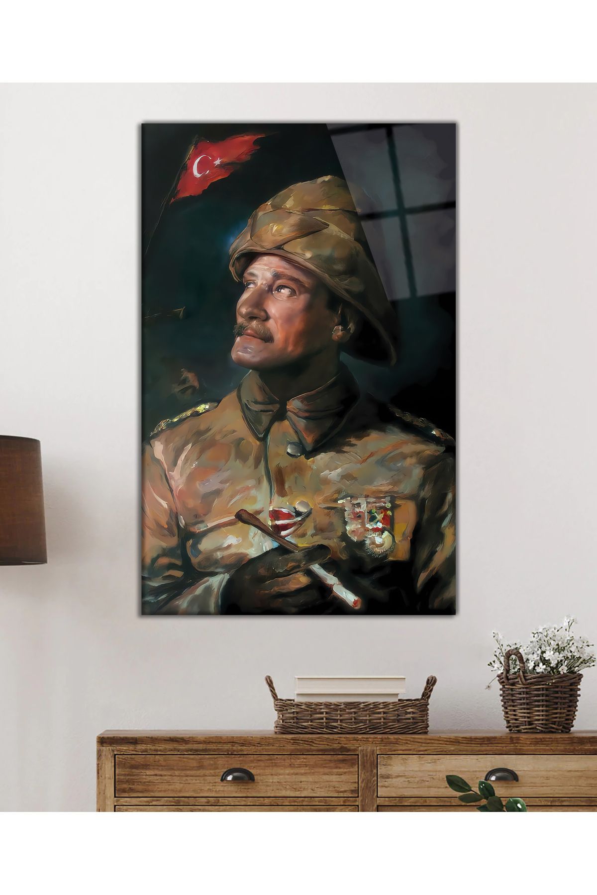 ArtNoia Yapay Zeka Üniformalı Mustafa Kemal Atatürk Portresi Cam Tablo