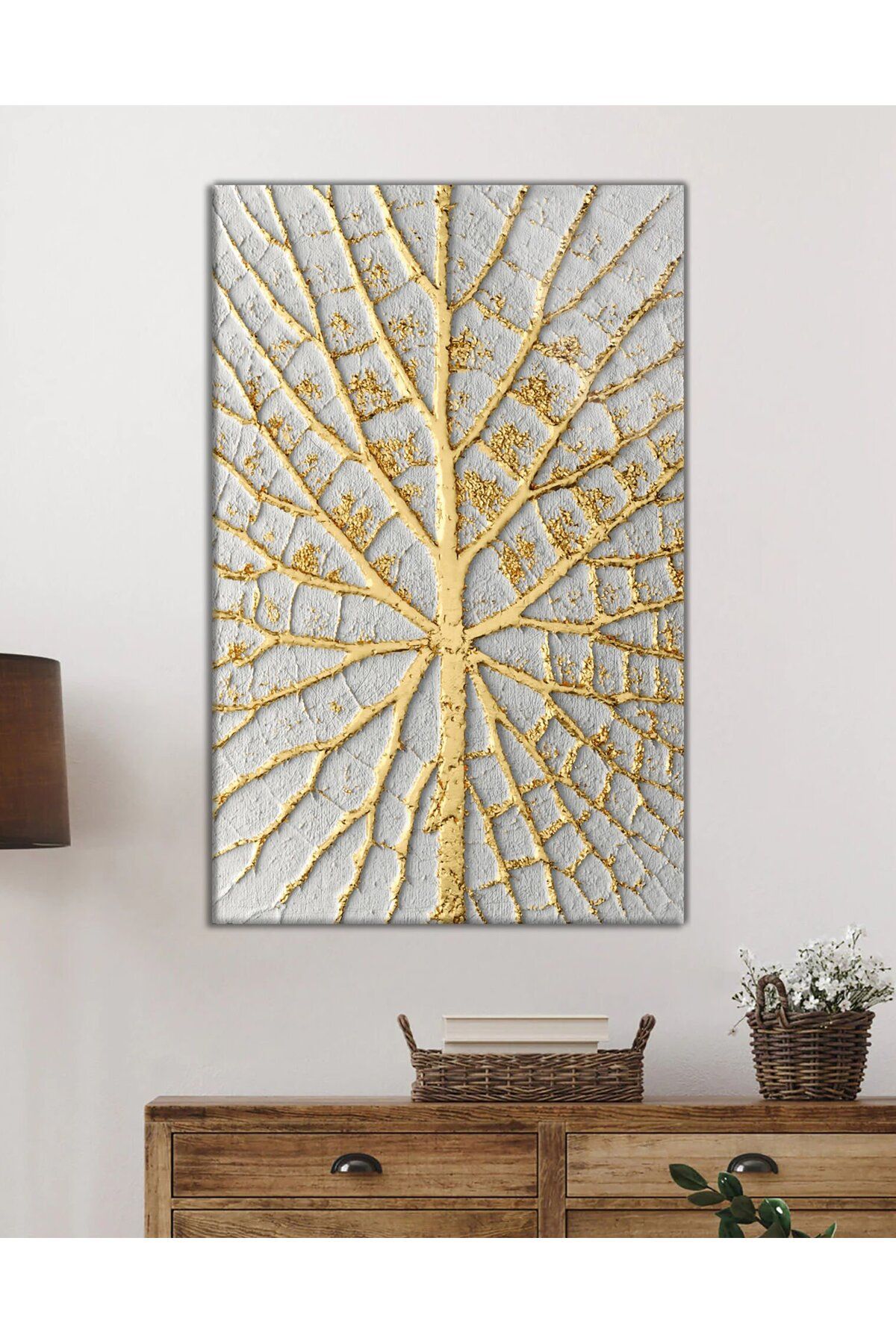 ArtNoia Gold Krem Ağaç Deseni Cam Tablo