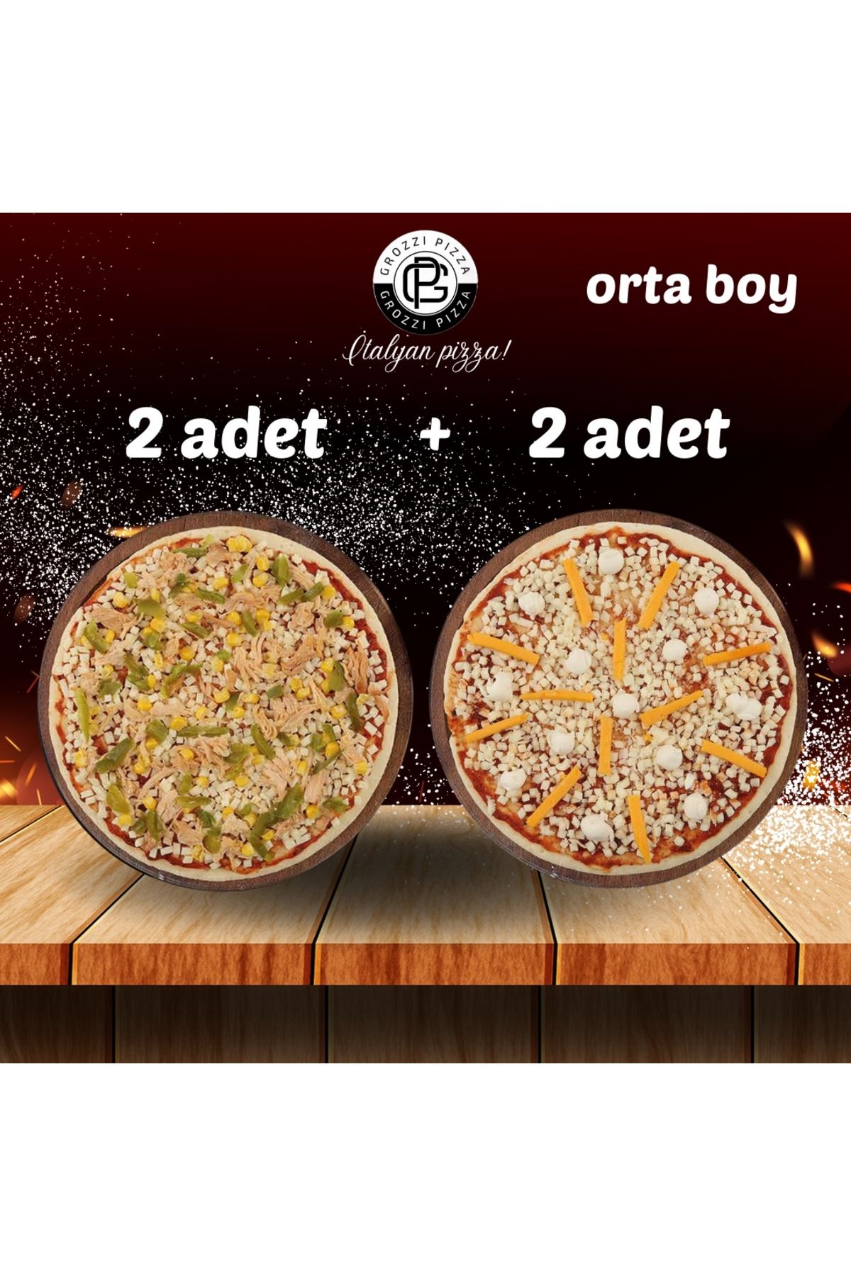 GROZZI ÜÇ PEYNİRLİ PİZZA 2 ADET 345 GRAM, TAVUKLU PİZZA 2 ADET 394 GRAM