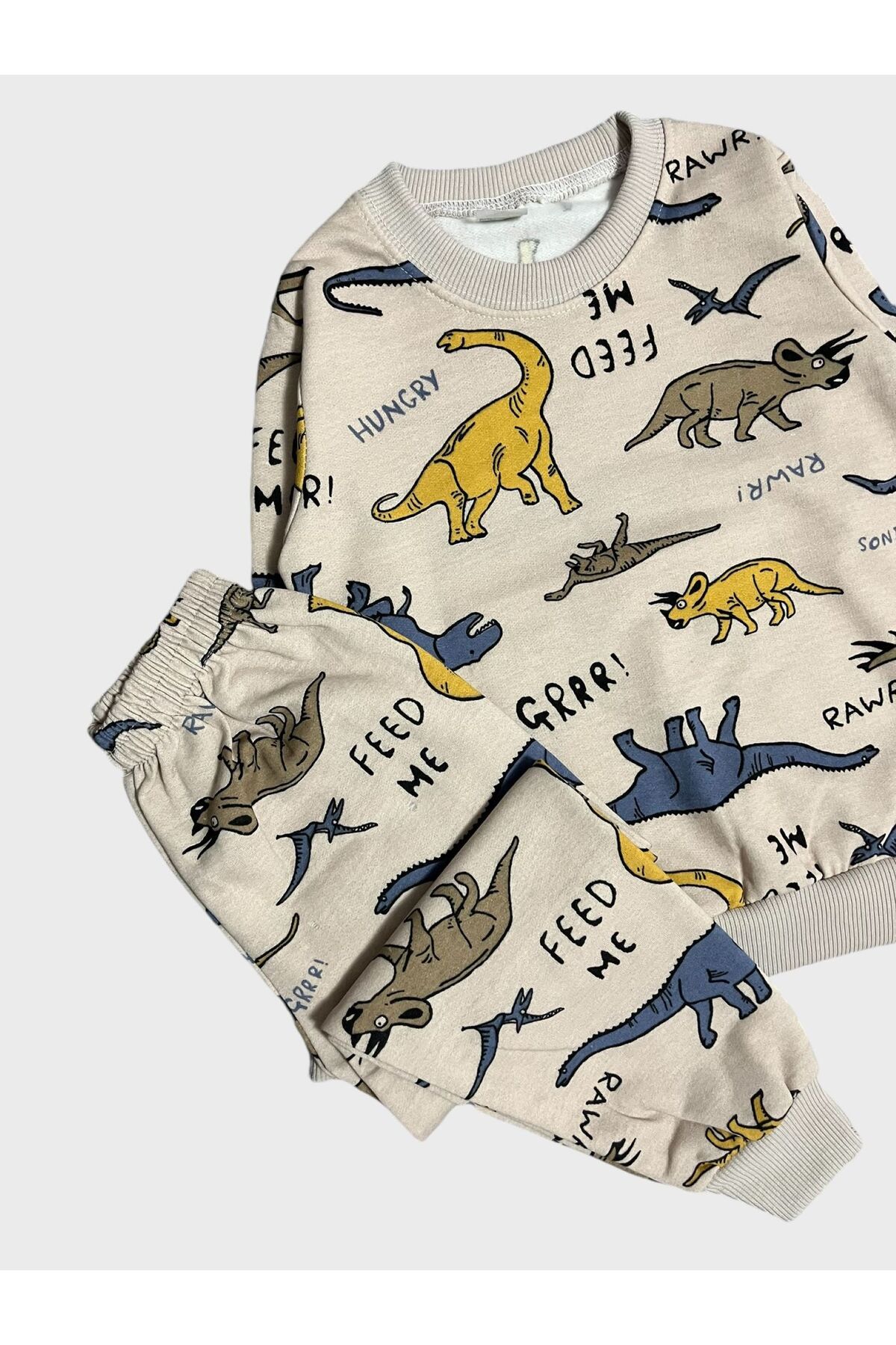 ALİŞ KİDS Erkek Çocuk Pamuklu Şardonlu Dinozor Desenli Uzun Kollu Pijama Takımı fotoğrafı 3 (önizleme)