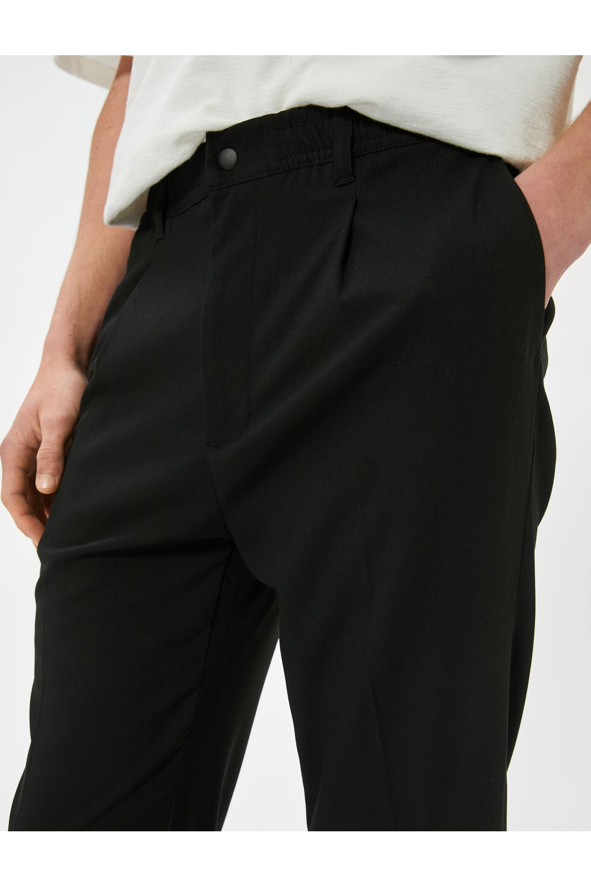 Koton-Pleated Chino Fabric - Trousers with Buttons and Pocket Detail 5