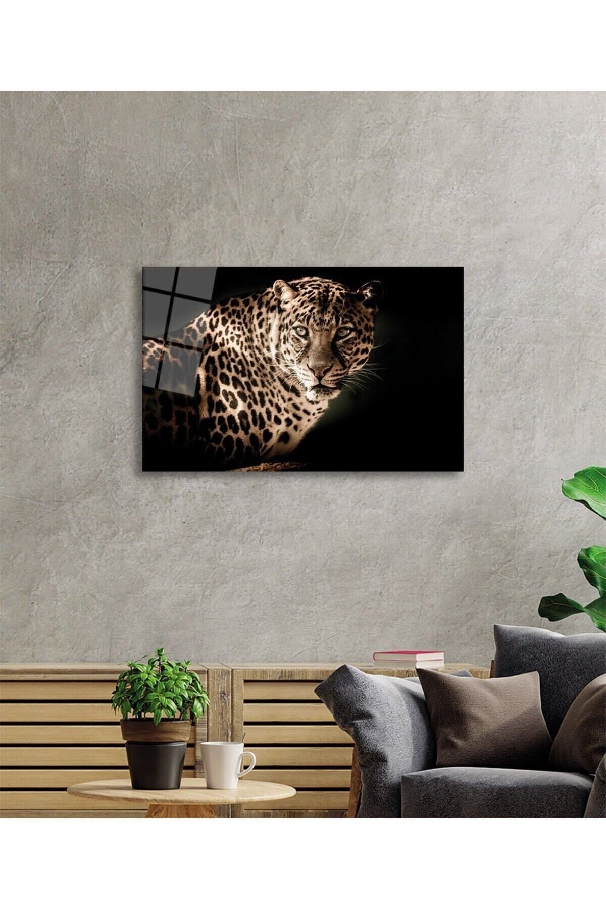 ArtNoia Leopar Hayvan Portresi Vahşi Doğa Manzarası Cam Tablo