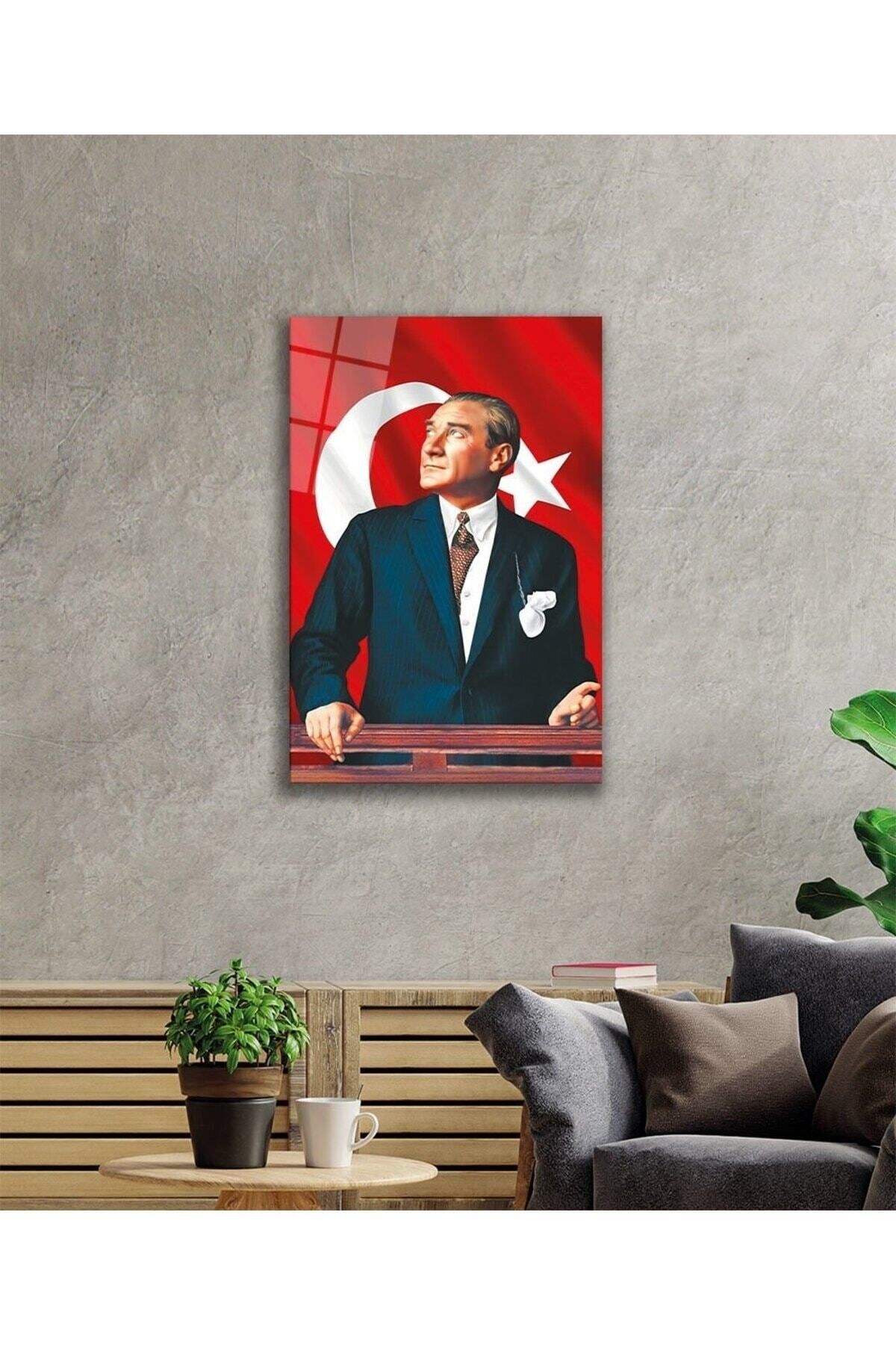 ArtNoia Mustafa Kemal Atatürk Türk Bayrağı Cam Tablo