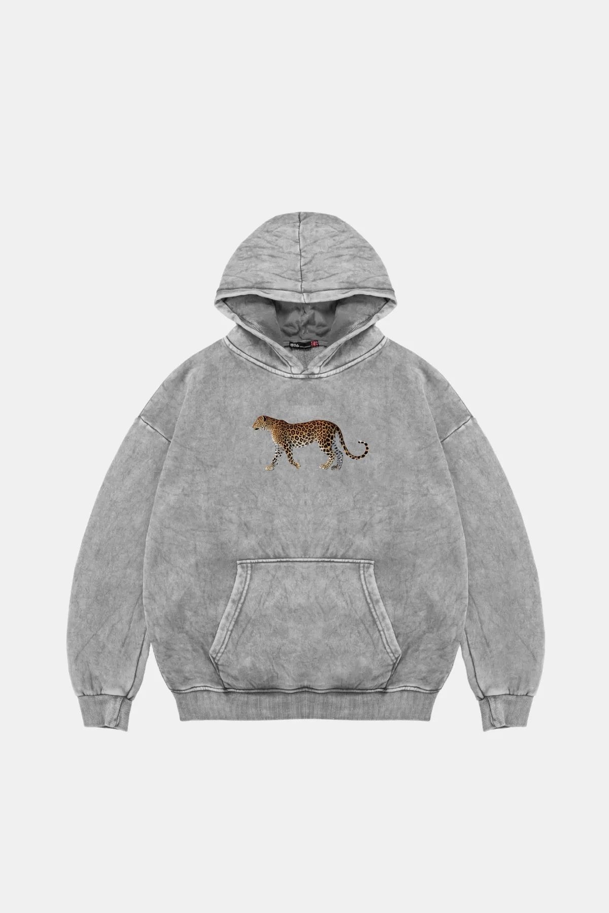 Sekizbiraltı-Walking Leopard Printed Oversize Unisex Premium Washed White Hoodie 1