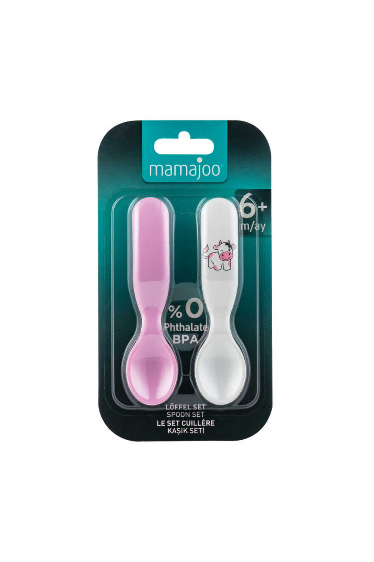 Mamajoo Ergonomik Beslenme Kaşık Seti Pembe & İnek, 6 Ay+ İkili fotoğrafı 2 (önizleme)