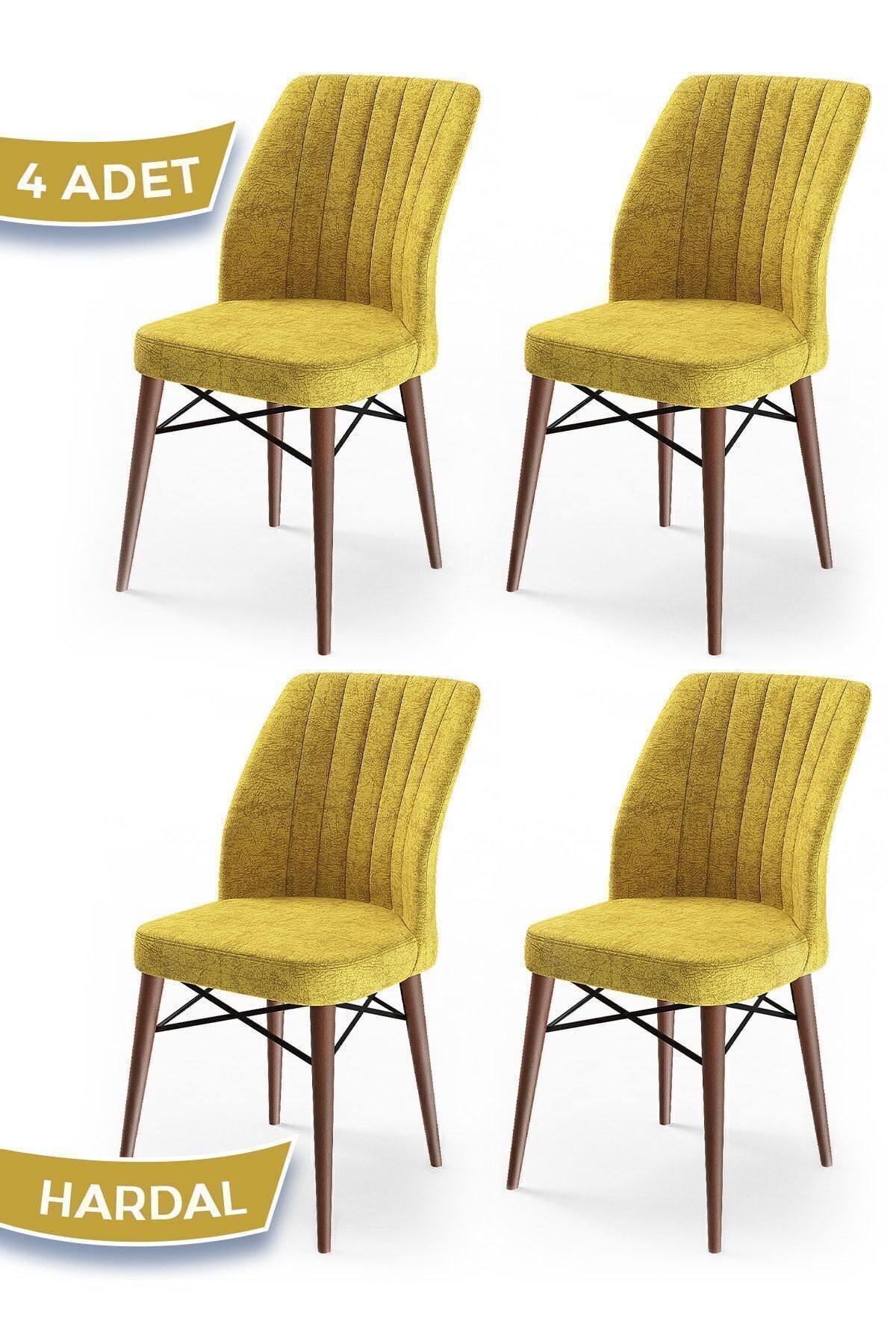 Canisa Flex Series 1st Class Chair with Hornbeam Legs, 4 Pieces , Mustard , Walnut Feet