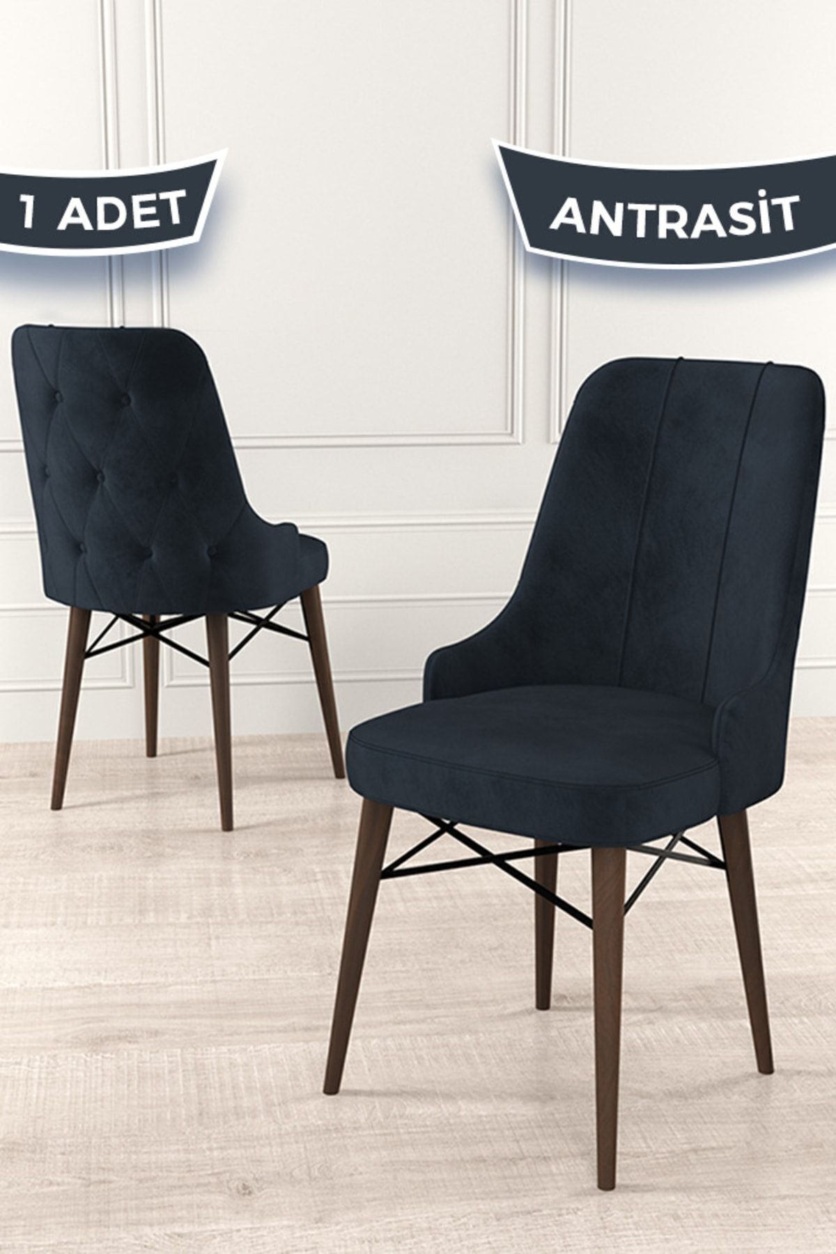 Araz Series, 1st Class Babyface Imported Fabric Anthracite Chair , Walnut Hornbeam Leg
