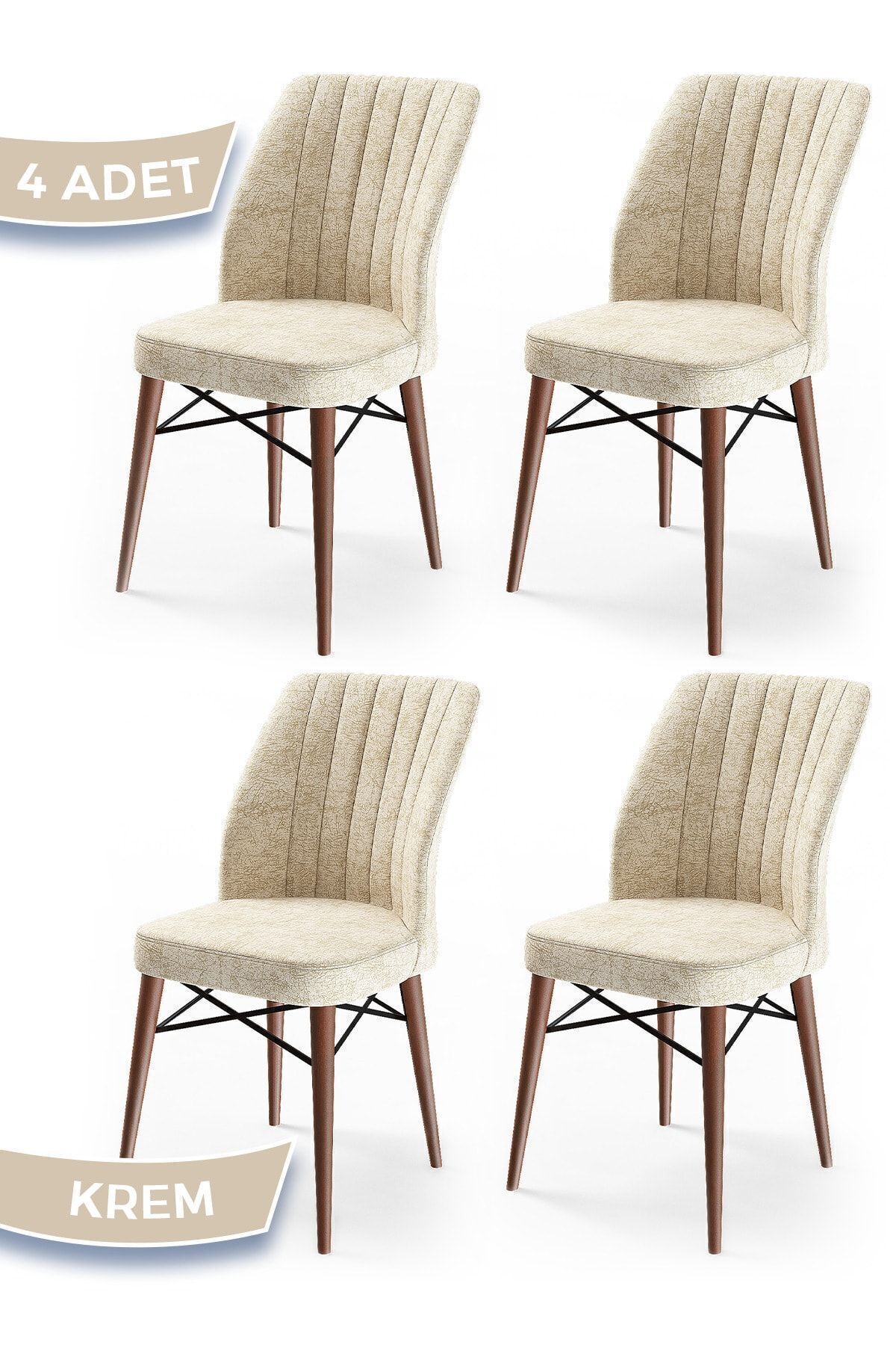 Canisa Flex Series 1st Class Chair with Hornbeam Legs, 4 Pieces , Cream , Walnut Feet