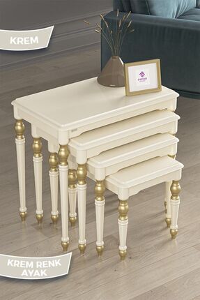 Canisa Saray Serisi, Avangart 1.sınıf Mdf Ve Lake Boya, Krem 4'lü Zigon Sehpa...