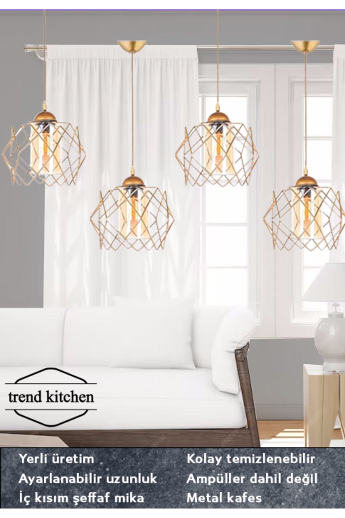 Trend Kitchen 4 Adet Trend Bal Mika Camlı Golden Salon Mutfak Banyo Yatak Odası Çocuk Odası Antre Sarkıt Avize