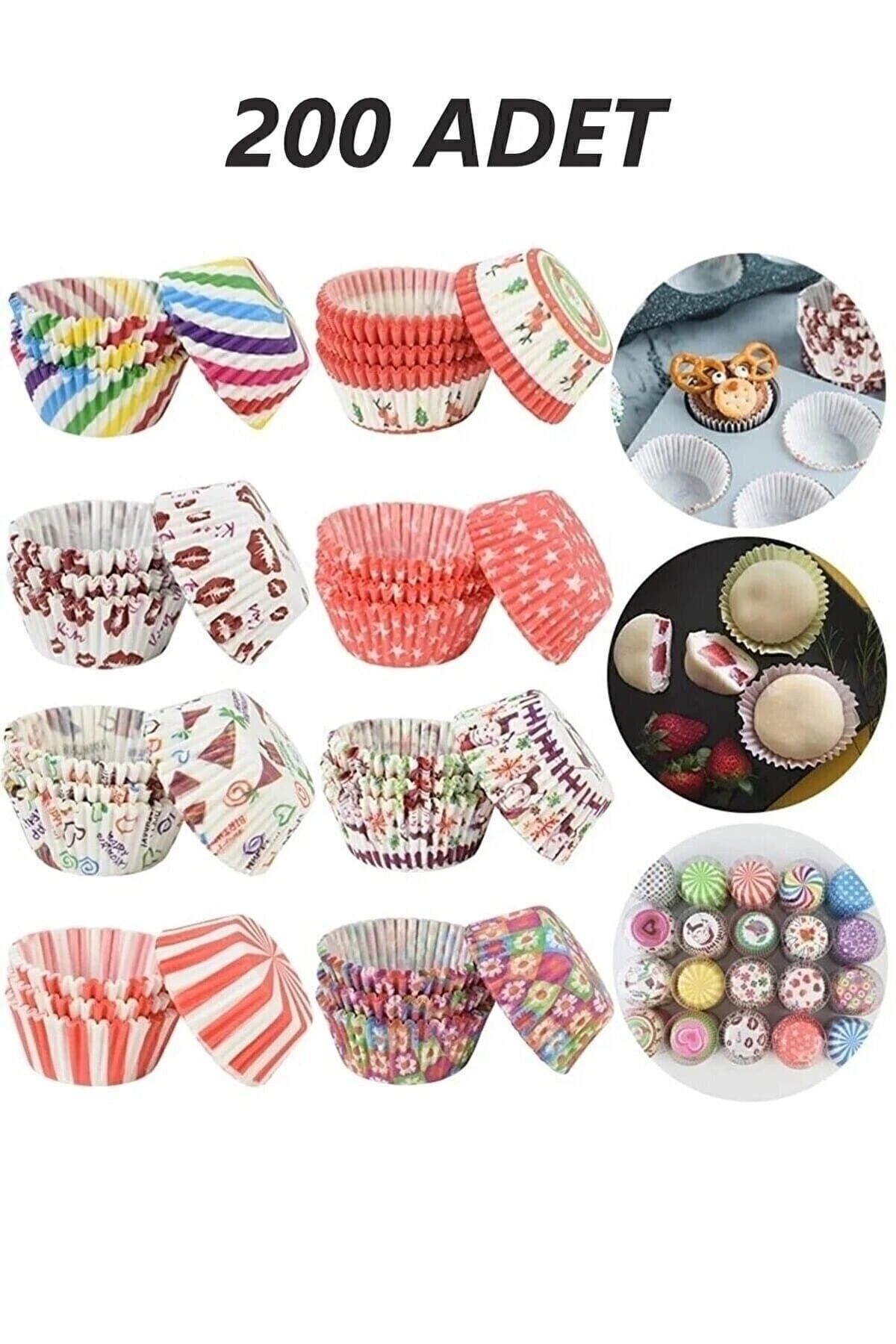 HİMMETOĞLU Tam 200 Adet Muffin Kek Kalıbı & 1.sınıf Kalite Kek Kapsülü Cupcake Muffin Kağıdı 200'lü