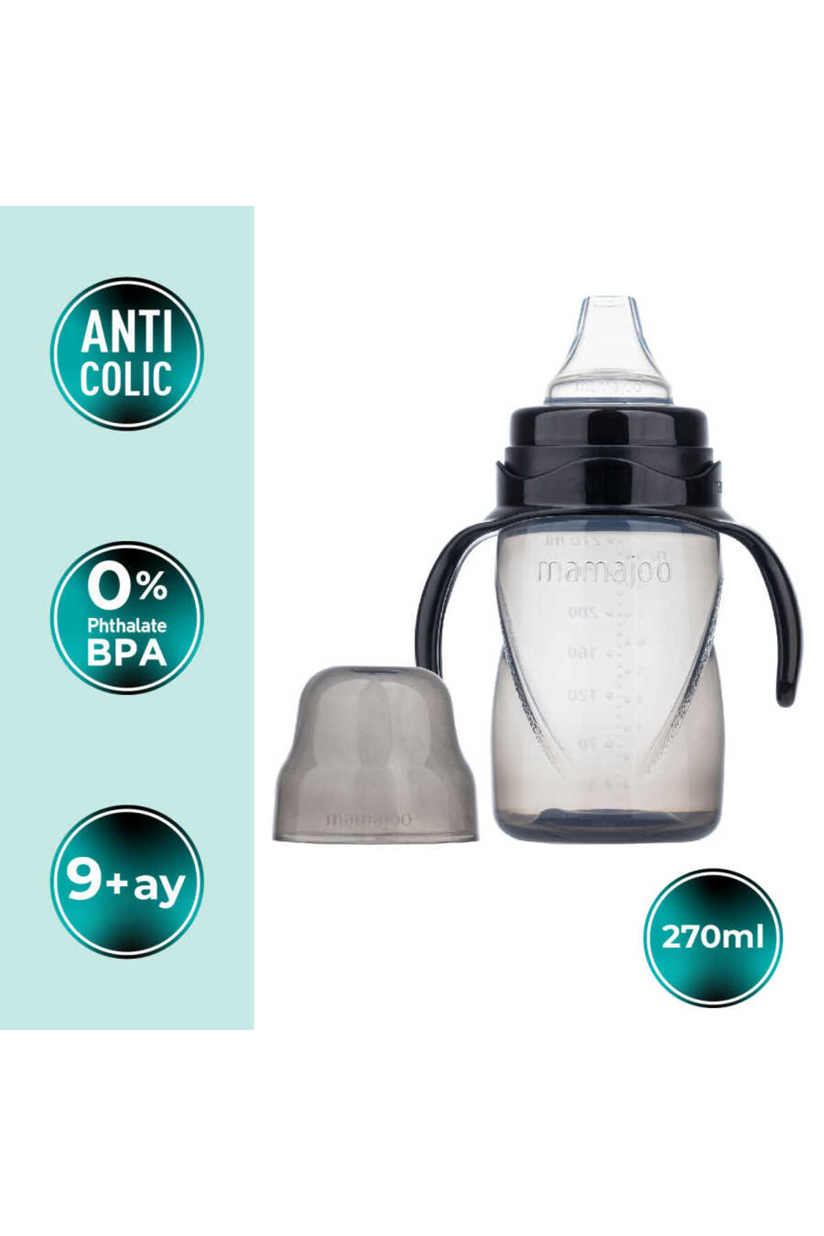Mamajoo Antikolik Akıtmaz Alıştırma Bardağı 270 ml Black, 9 Ay+ fotoğrafı 2 (önizleme)