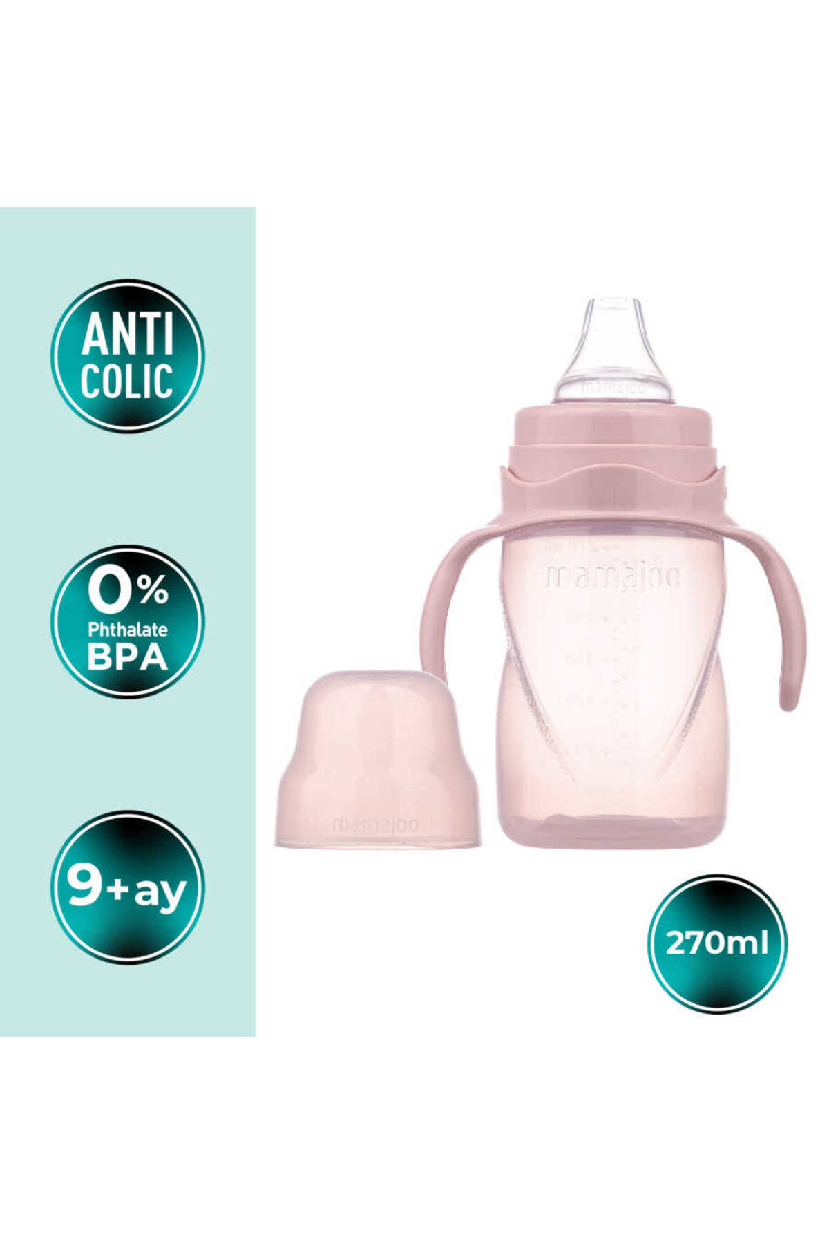 Mamajoo Kulplu Eğitici Bardak 270ml / Powder Pink fotoğrafı 2 (önizleme)