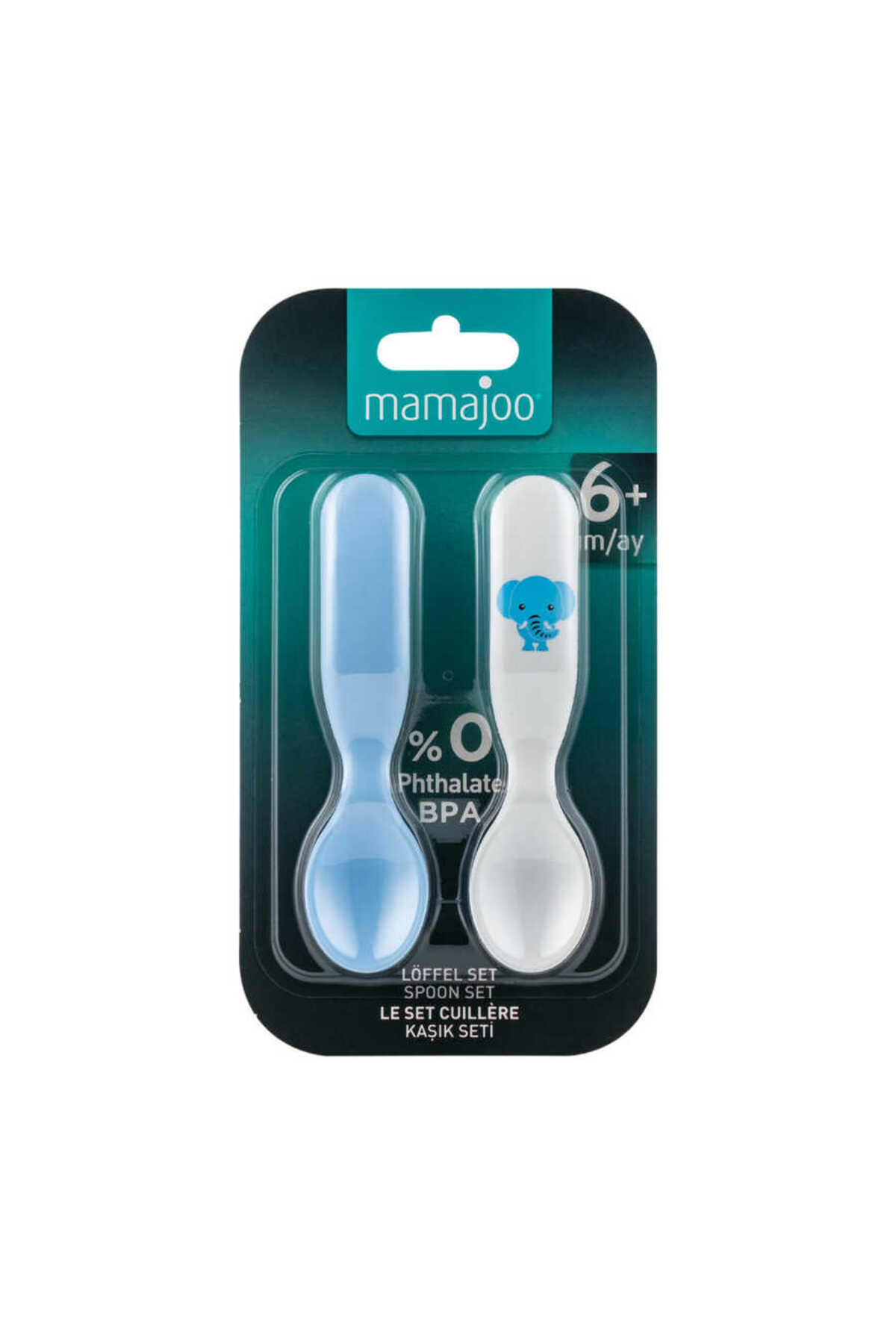 Mamajoo Ergonomik Beslenme Kaşık Seti Mavi & Fil, 6 Ay+ İkili fotoğrafı 2 (önizleme)