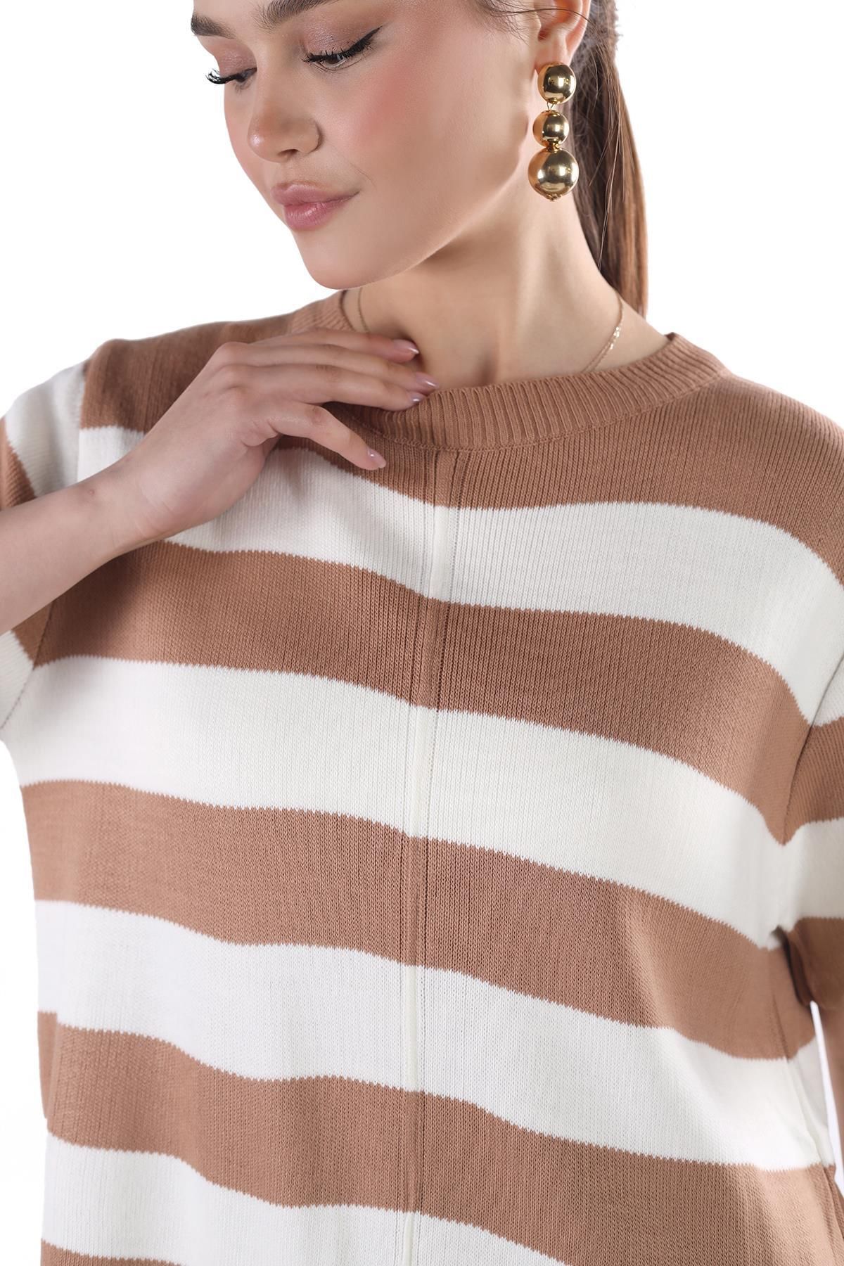 Rays-24102 Model Camel Rochie cu maneca scurta in dungi 4