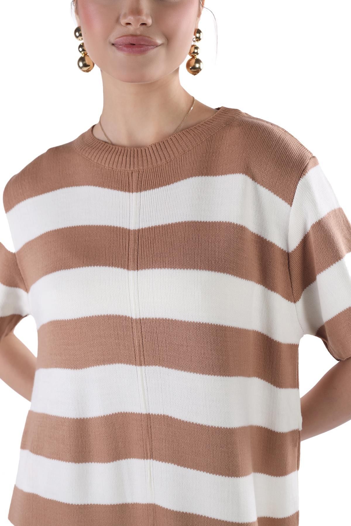Rays-24102 Model Camel Rochie cu maneca scurta in dungi 7