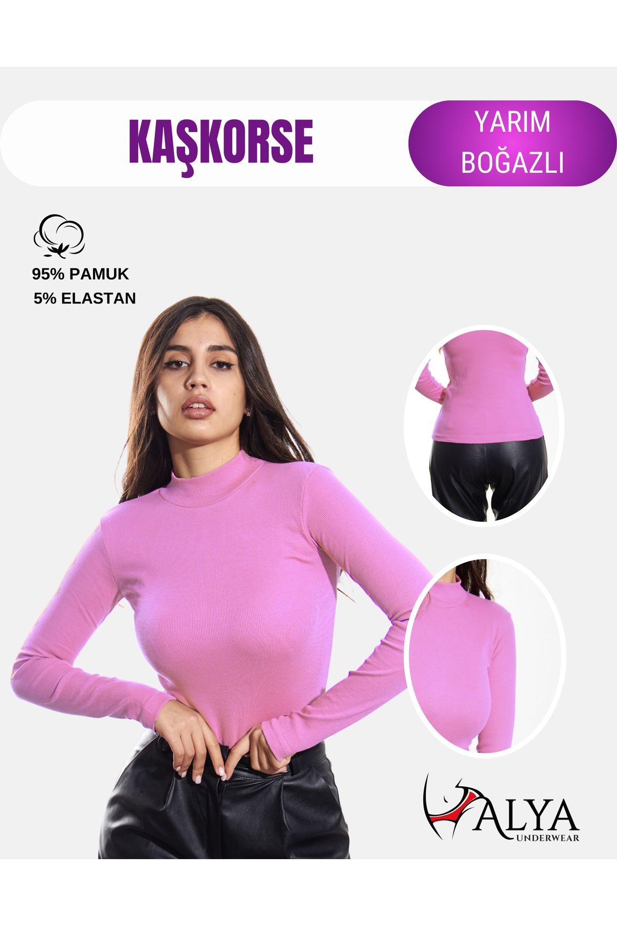 ALYA UNDERWEAR-Hanorac cu jumătate de gât, țesătură cu nervuri, lycra, liliac 1