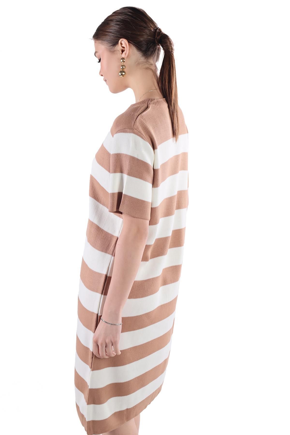 Rays-24102 Model Camel Rochie cu maneca scurta in dungi 6