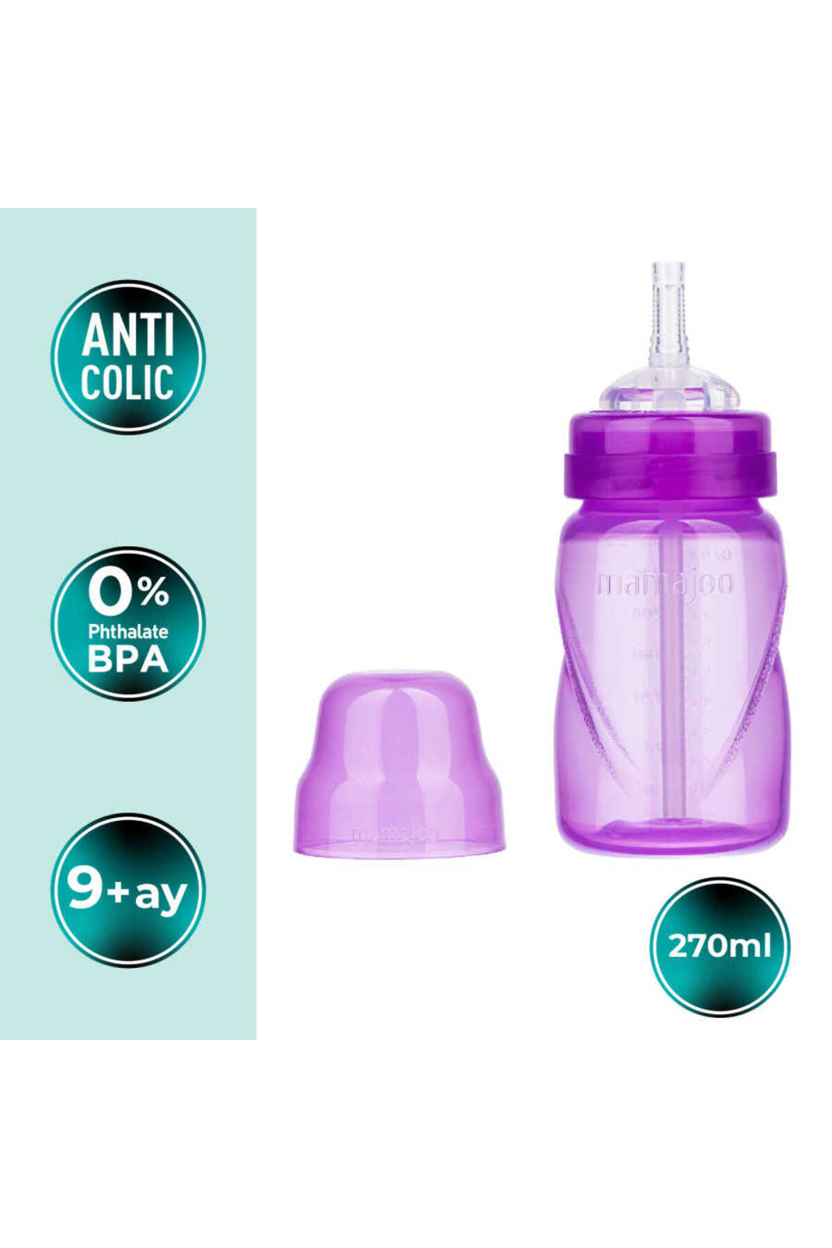 Mamajoo Antikolik Akıtmaz Pipetli Bardak 270 ml Mor, 12 Ay+ fotoğrafı 2 (önizleme)