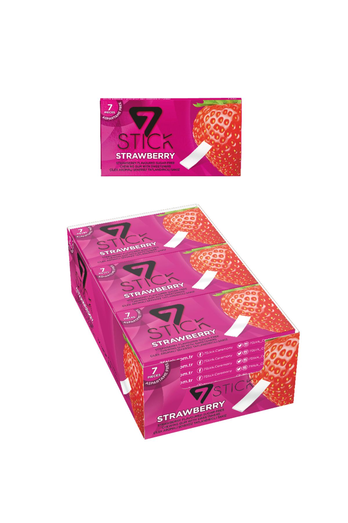 7 STICK Çilek Aromalı Şekersiz Sakız 14,5 gr X 24'lü Paket