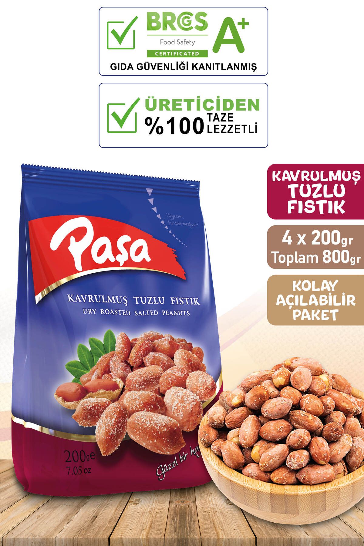 Paşa Kuruyemiş Kavrulmuş Tuzlu Yer Fıstığı 200 gr X 4 Adet (TOPLAM 800GR)