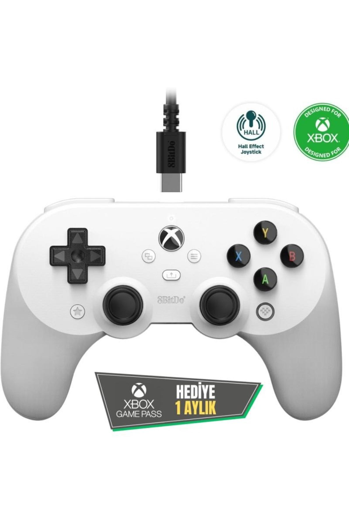 8Bitdo Pro 2 Hall Effect Kablolu Controller Xbox Series X Series S - 0ne & Windows PC Beyaz