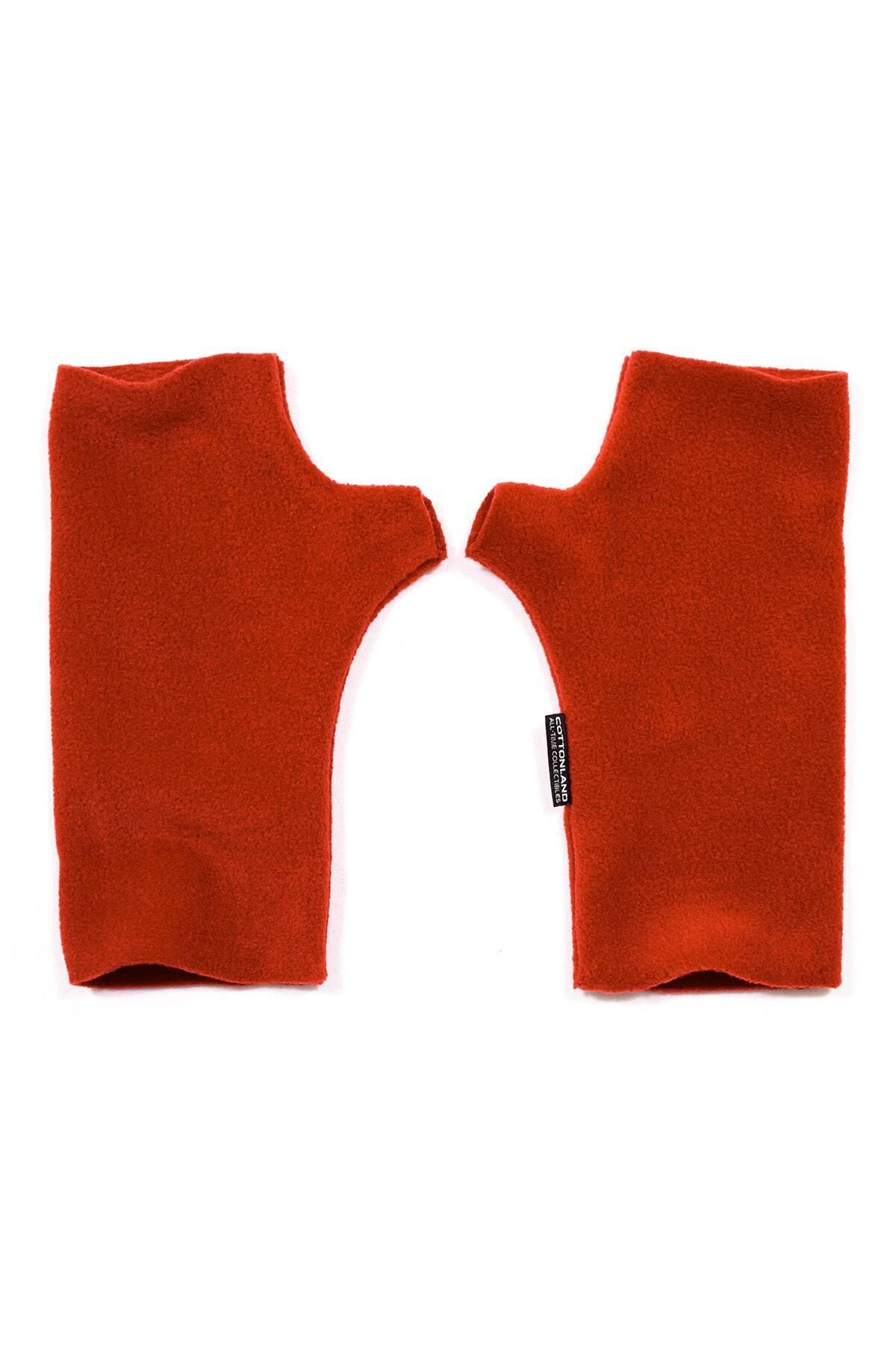 Cottonland-Unisex Wristie Fingerless Fleece Gloves Dark Orange 2