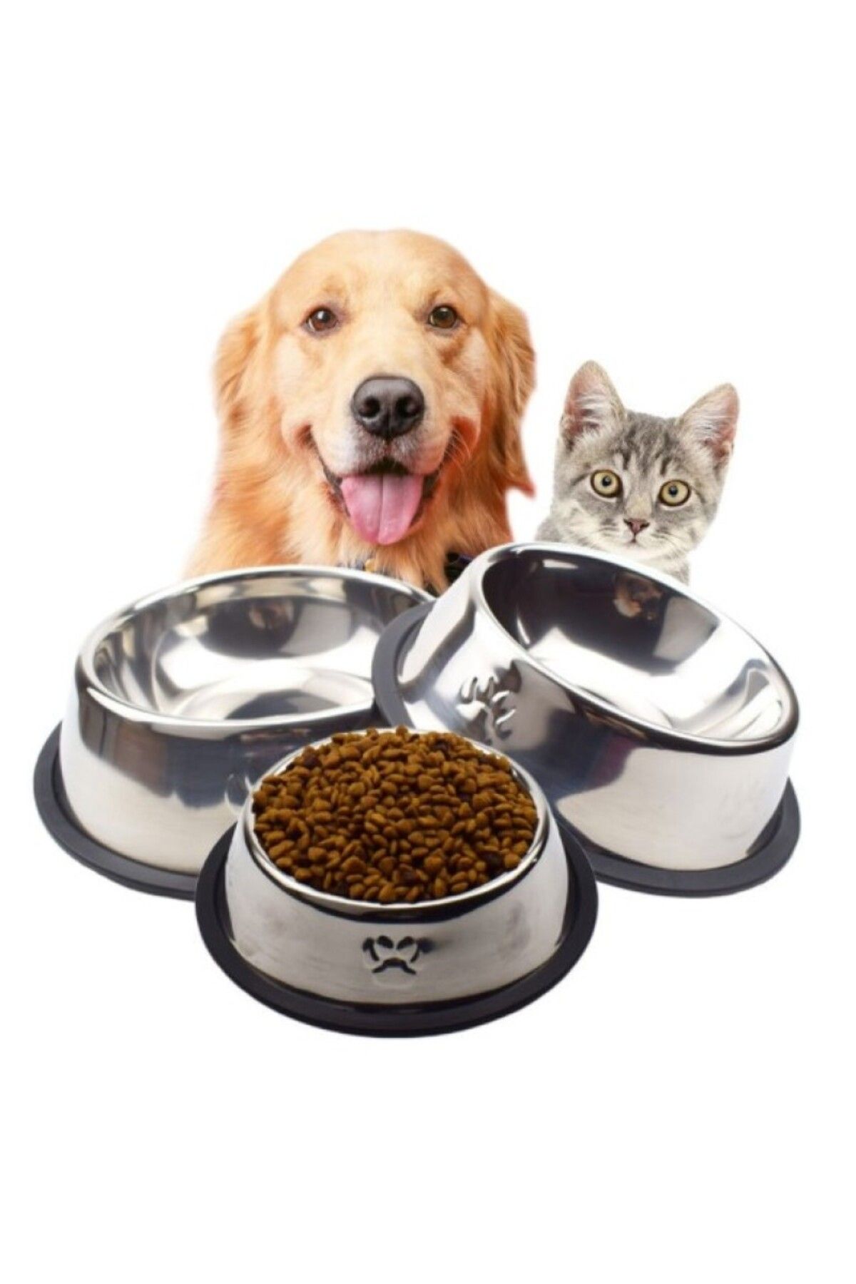 Pawita-Stainless Steel Metal Cat Dog Food Bowl 18 cm 2 Pieces 1