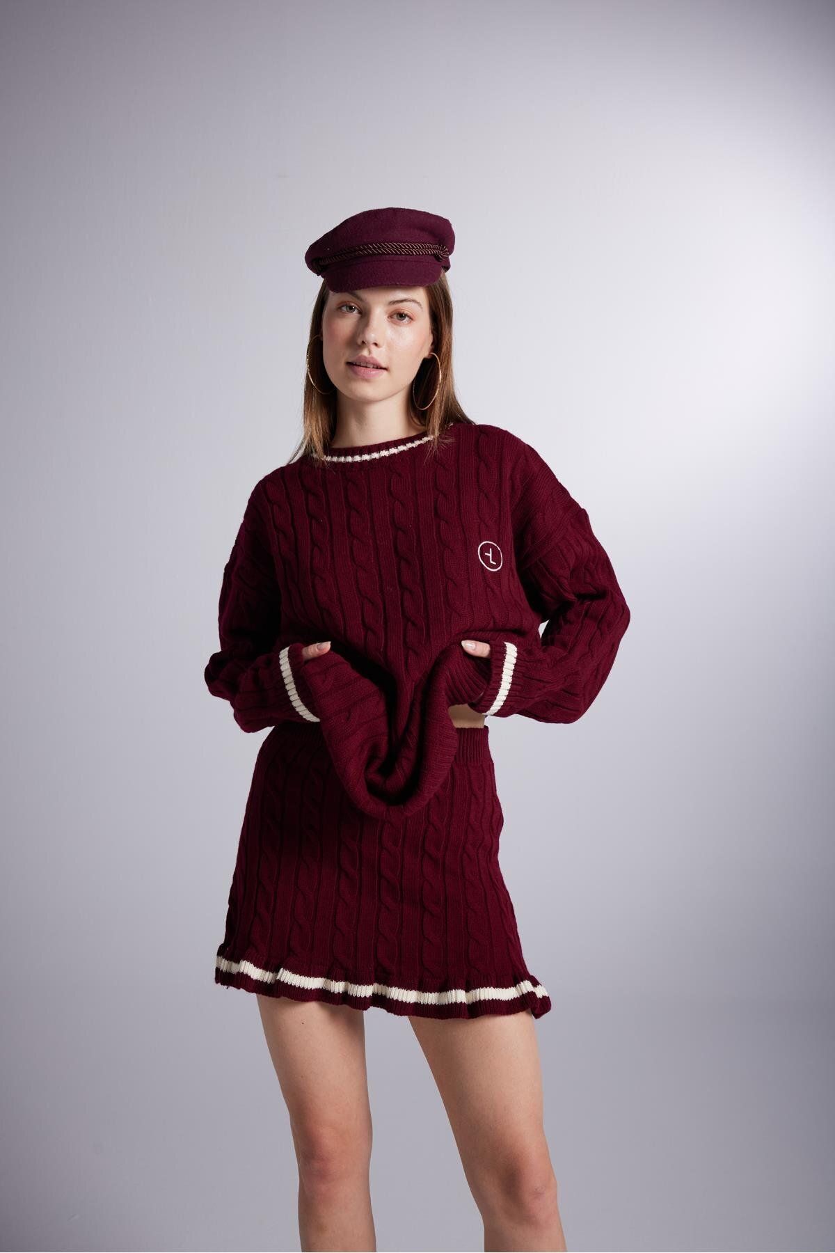 HOLLY LOLLY-Mini tricotaje cu modele tricotate cu talie elastică Fustă Harold Roșu Claret 7