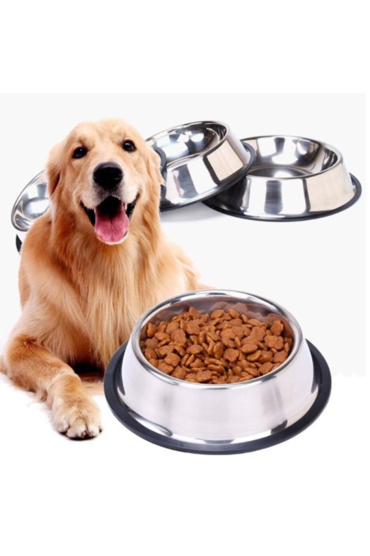 Pawita-Stainless Steel Metal Cat Dog Food Bowl 18 cm 2 Pieces 2