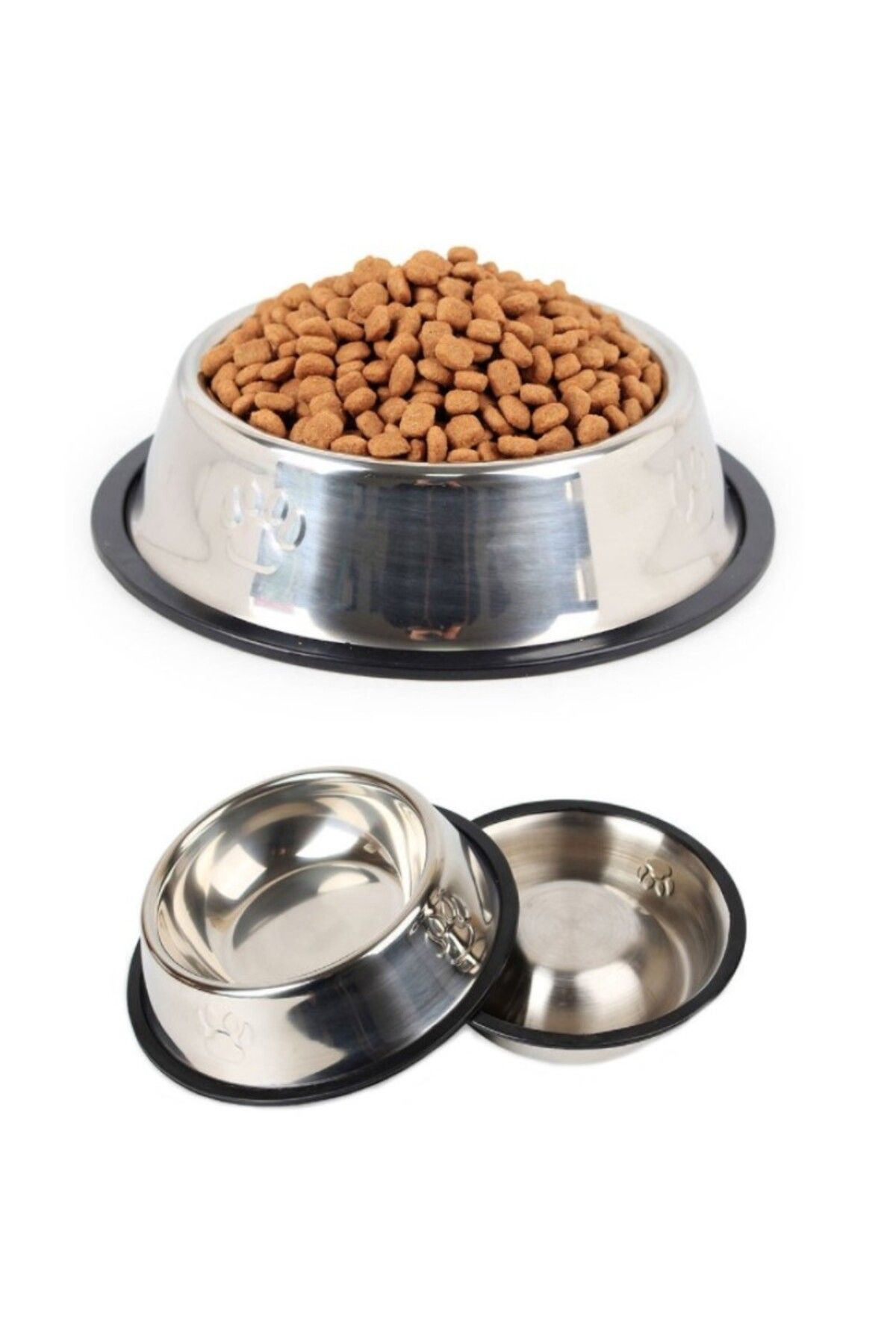 Pawita-Stainless Steel Metal Cat Dog Food Bowl 18 cm 2 Pieces 3