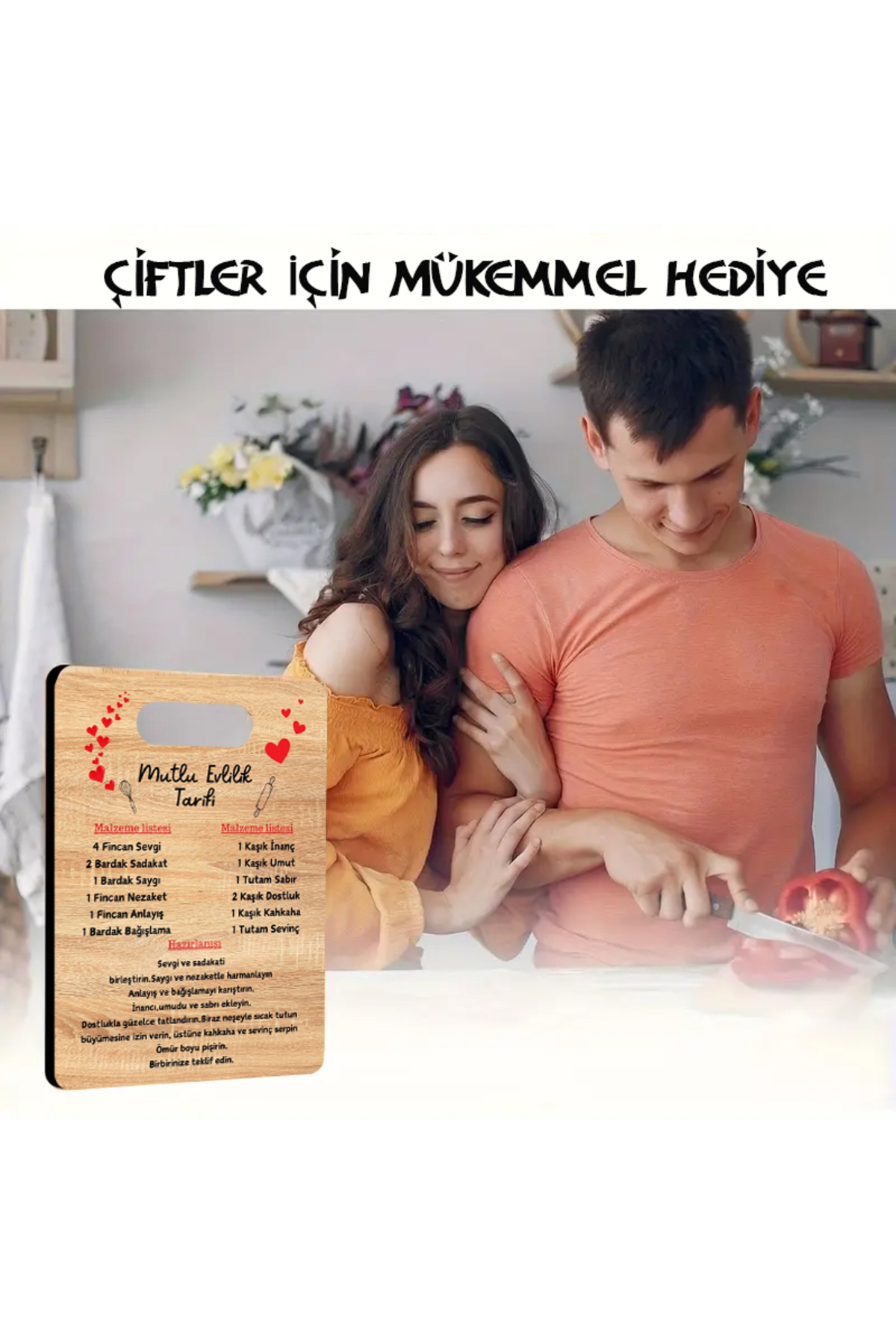 Mutlu Evlilik Tarifi Ahşap Kesme Tahtası | Mutfak Dekorasyonu|Ev Hediyesi