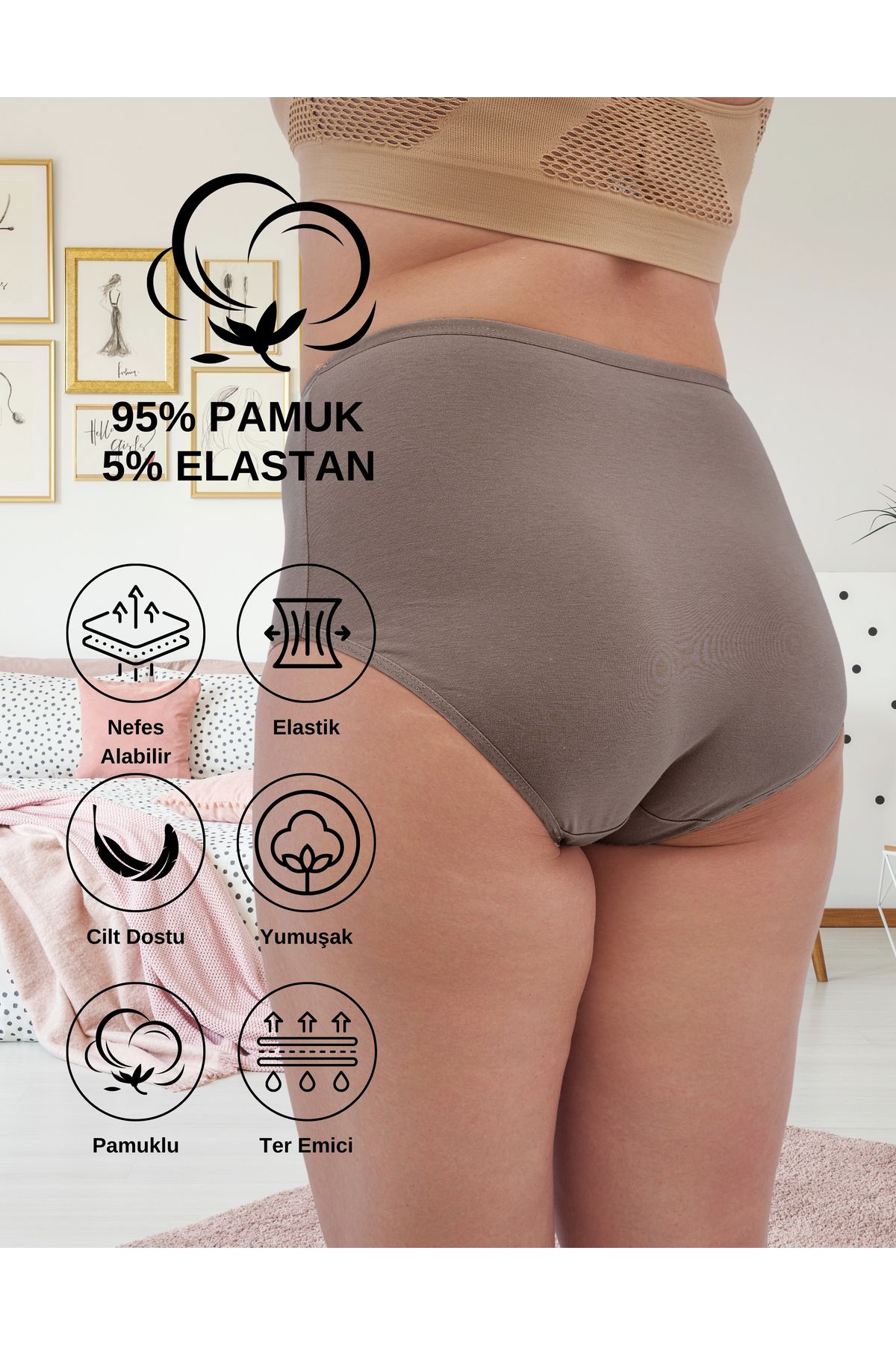 ALYA UNDERWEAR-Női nagy méretű bugyi, teljes nadrág, pamut magas derekú fehérnemű (5XL, 6XL, 7XL) 5 db-os csomag (P20) 3