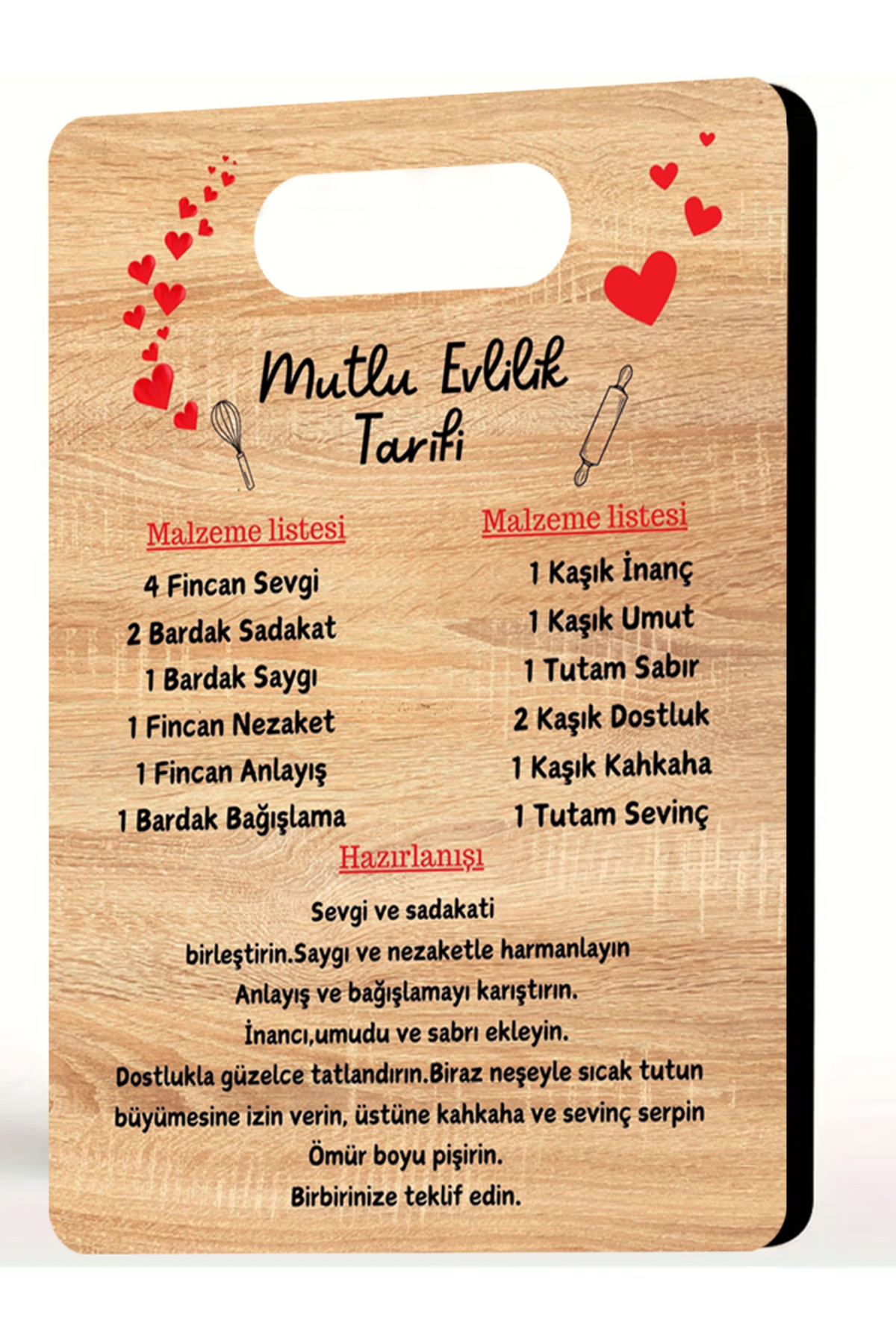Mutlu Evlilik Tarifi Ahşap Kesme Tahtası | Mutfak Dekorasyonu|Ev Hediyesi 2