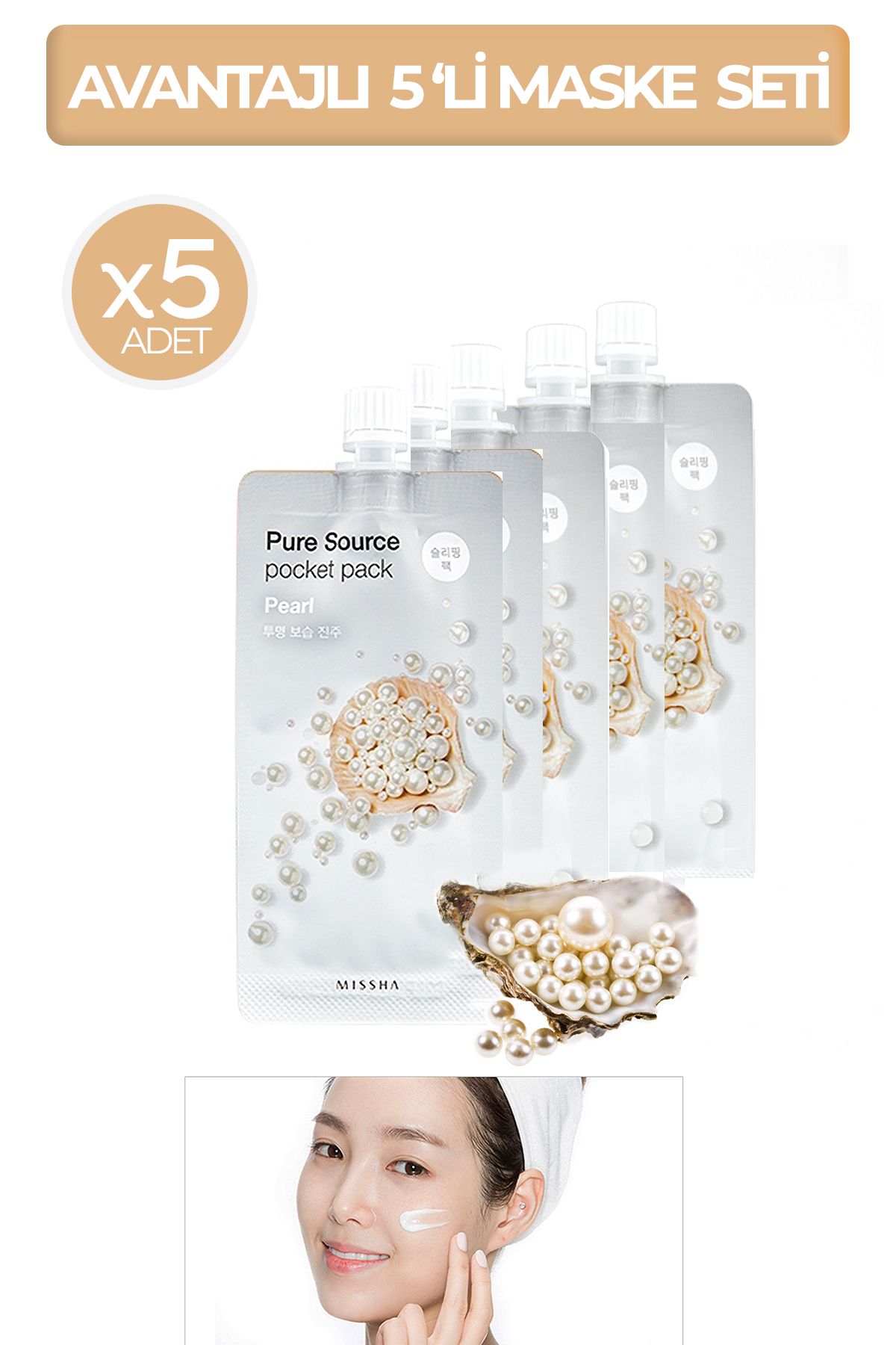 Missha Avantajlı Aydınlatıcı Nemlendirici ve İnci Özlü Uyku Maske(10mlx5Ad) Pure Source Pocket Pack (Pearl)