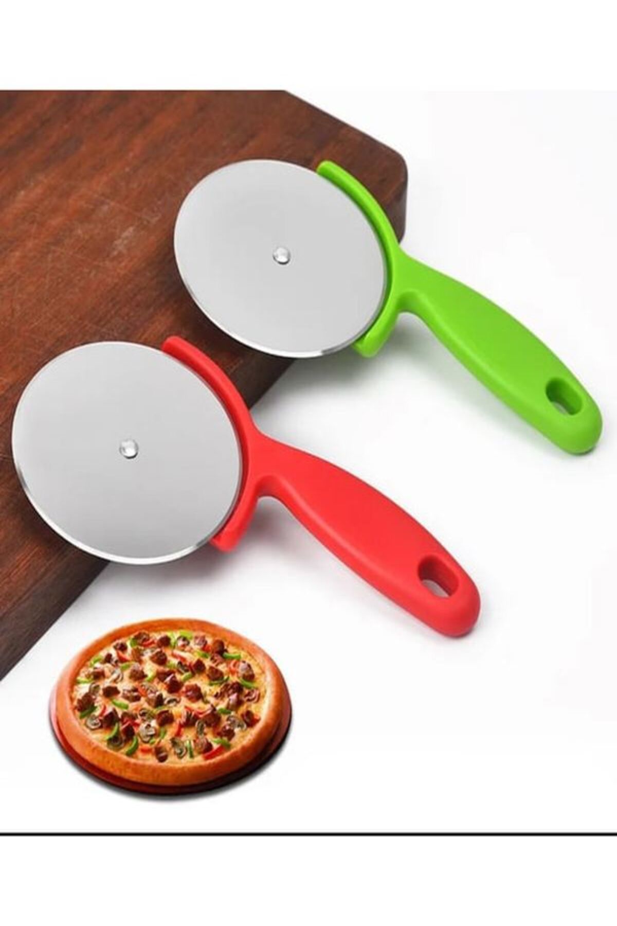 mrtbilisim-1 Pcs Pizza Slicer Dough Cutter Roulette Plastic Handle Pizza Cutter Stainless Steel Round Roller 1