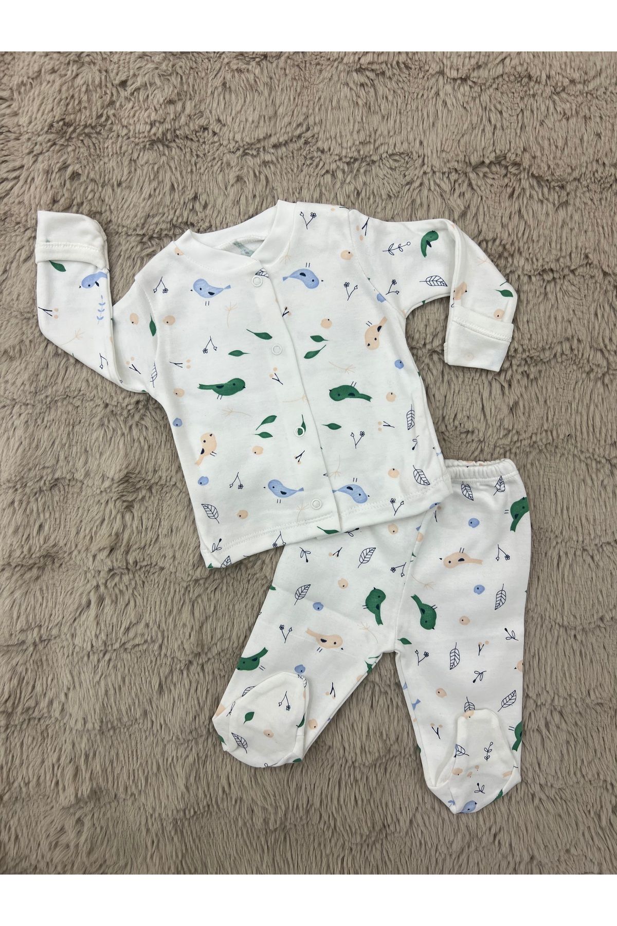 Beybi-100% Cotton Self Gloved 2-Piece Baby Set 1