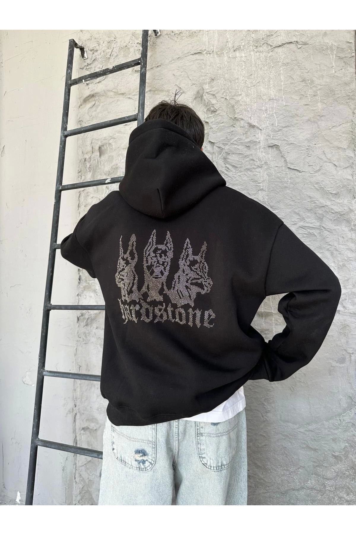 Violon-Hardstone Stone Detailed Hoodie Oversize Sweatshirt 3