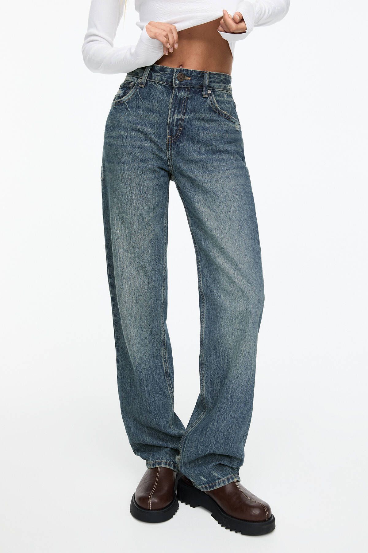 Pull & Bear-Mid-waist straight-leg jeans 5