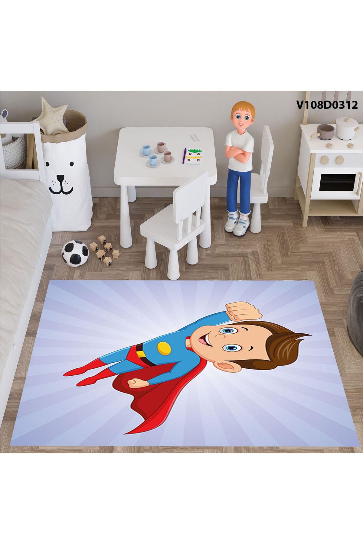 A2ZTR-Super Children's and Baby's Room - Curtain, Bedspread, Carpet, Square Wall Clock, Pillow and Dirty Cover 5