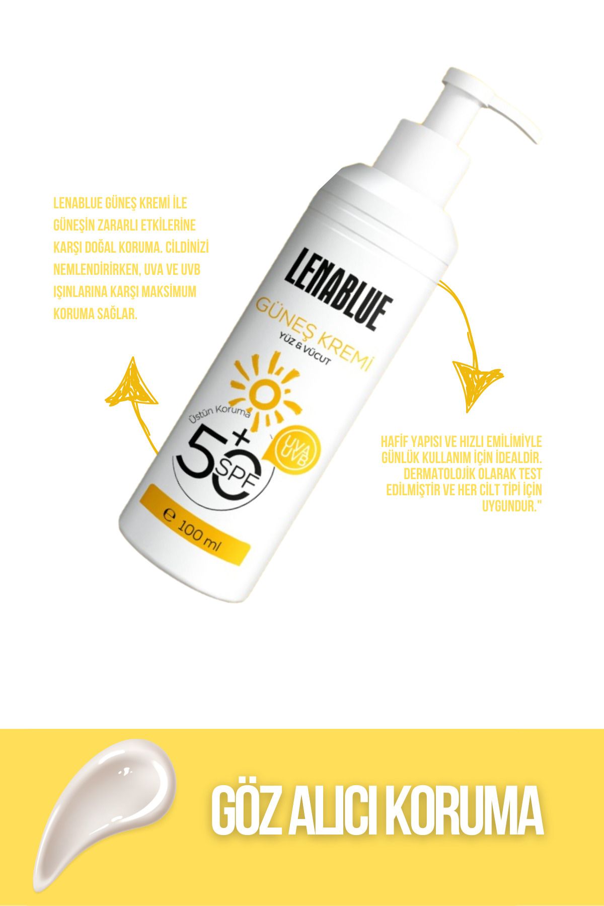 کرم ضد آفتاب LENABLUE ضد لک SPF 50 مرطوب کننده با محافظت بالا برای انواع پوست 100 میلی لیتر