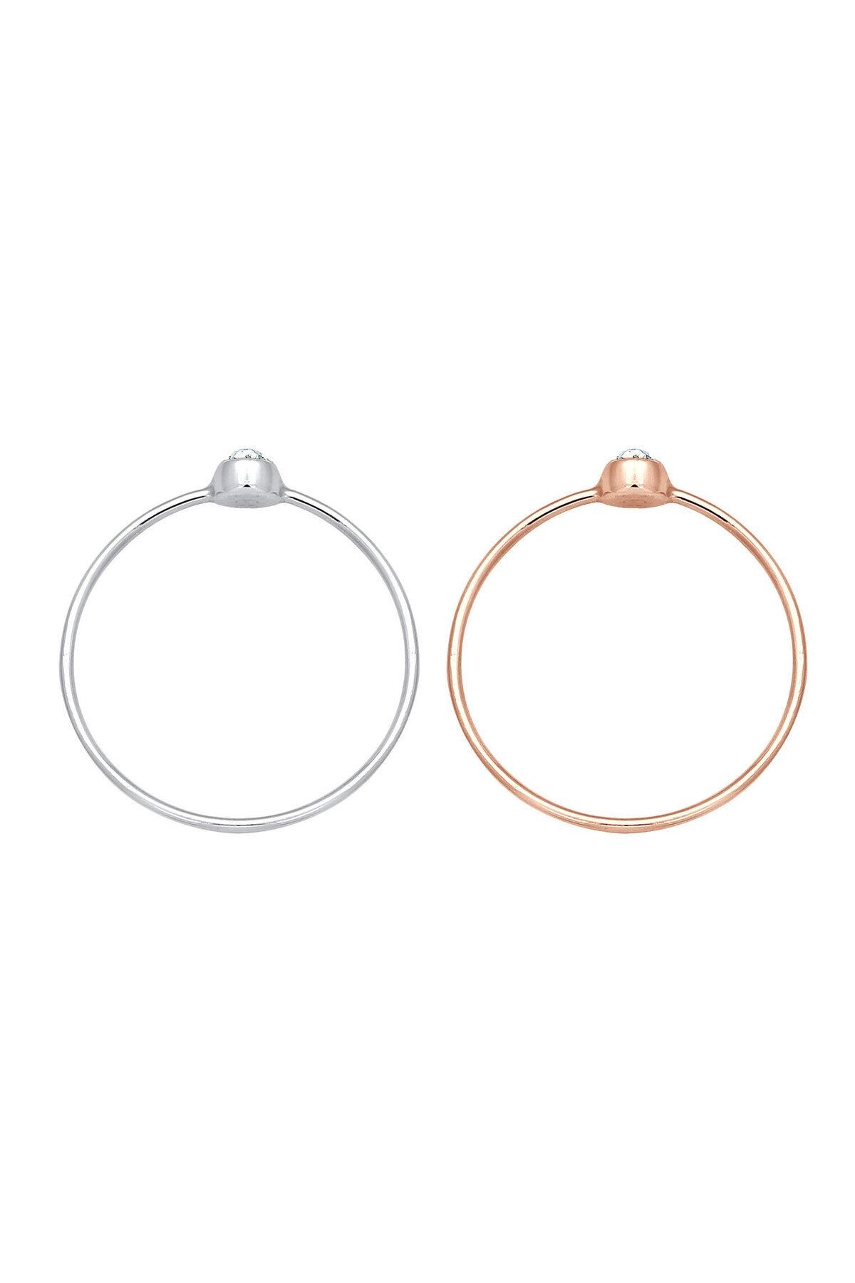 ELLI-Ygıc 2'li Set für Damen, Solitaire Basic zweifarbige Kristalle 925 Karakayalar Silber Gold Pl 3