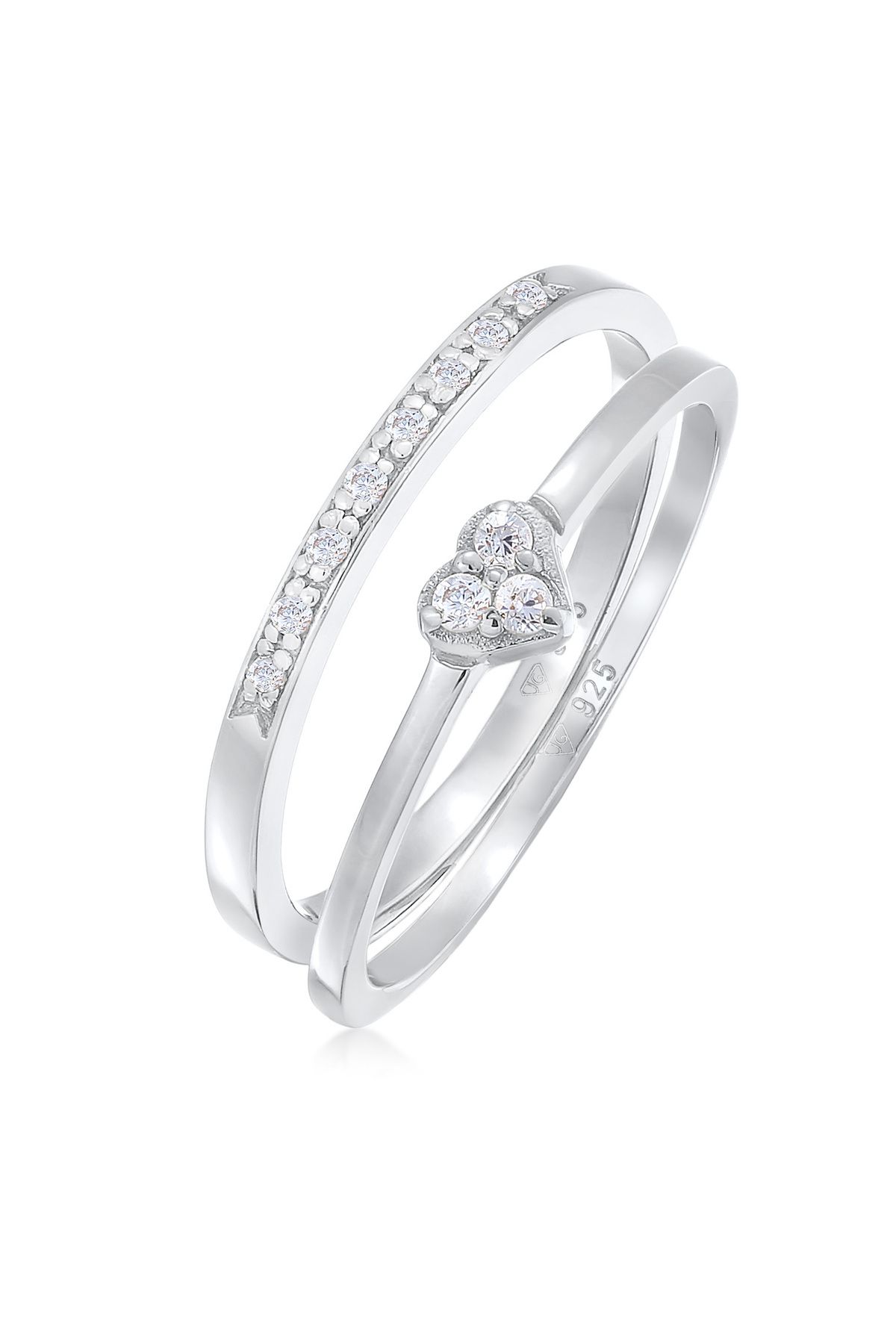 ELLI Ring Herz Memoire 2er Set Mit Zirkonia Kristallen In 925 Sterling Silber für Damen - 56