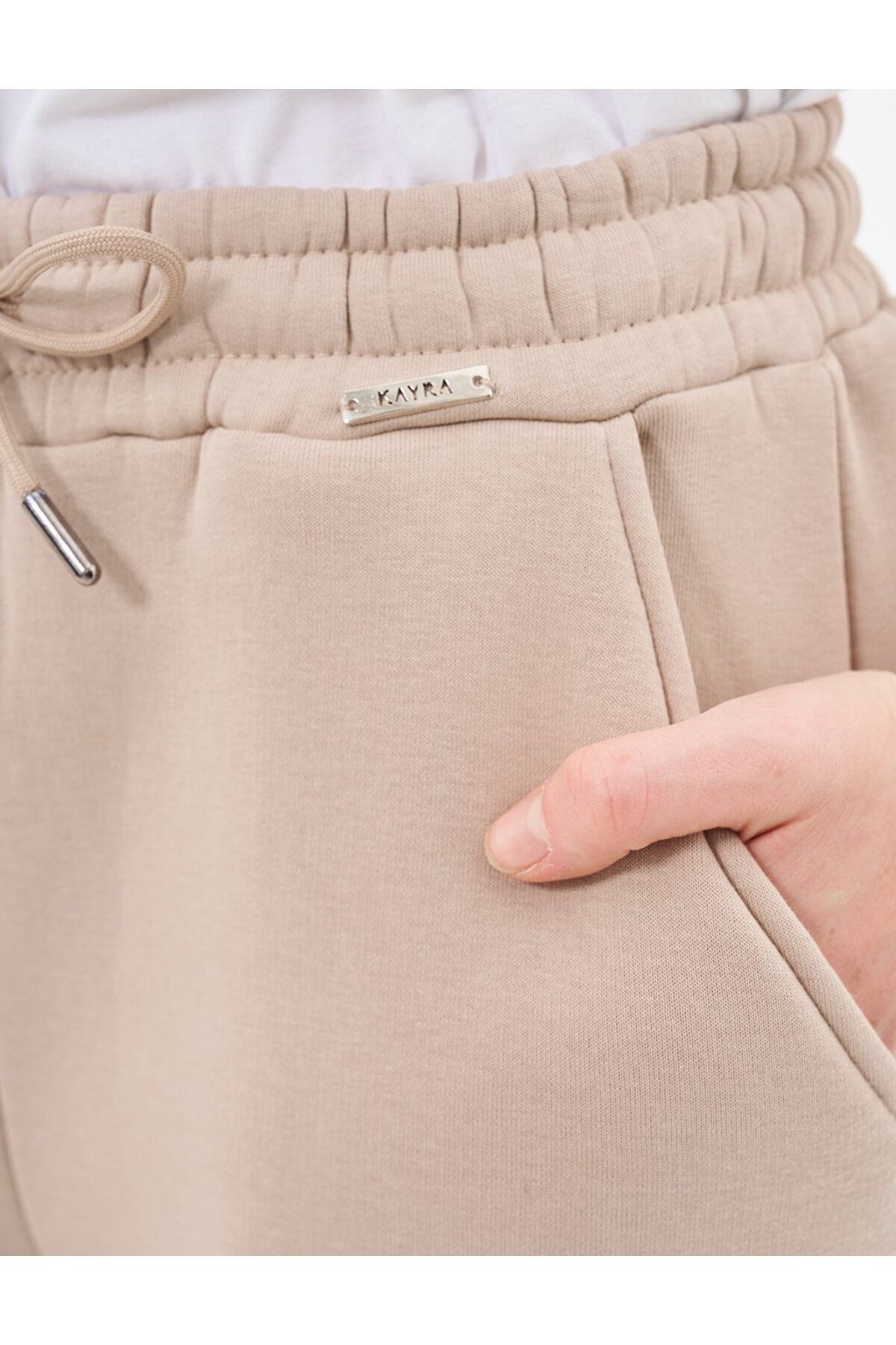 Kayra-Stone Color 3 Thread Trousers with Elastic Waist 8