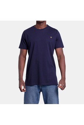 Norfolk VIGO Erkek %100 Pamuk Oval Kesim Bisiklet Yaka Basic Tişört Lacivert