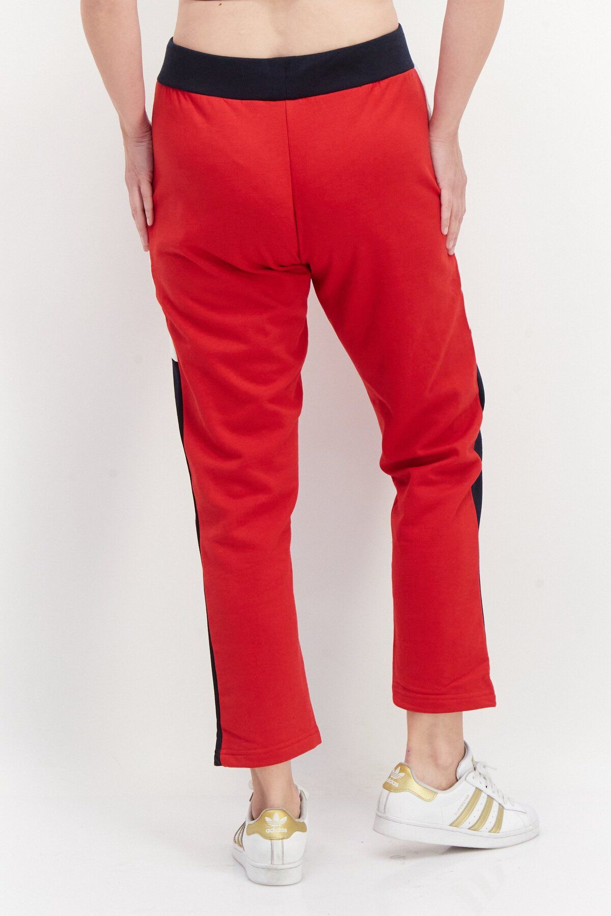 Nautica-Women Straight Leg  Color Blocked Sweat Pants, Red Combo 4