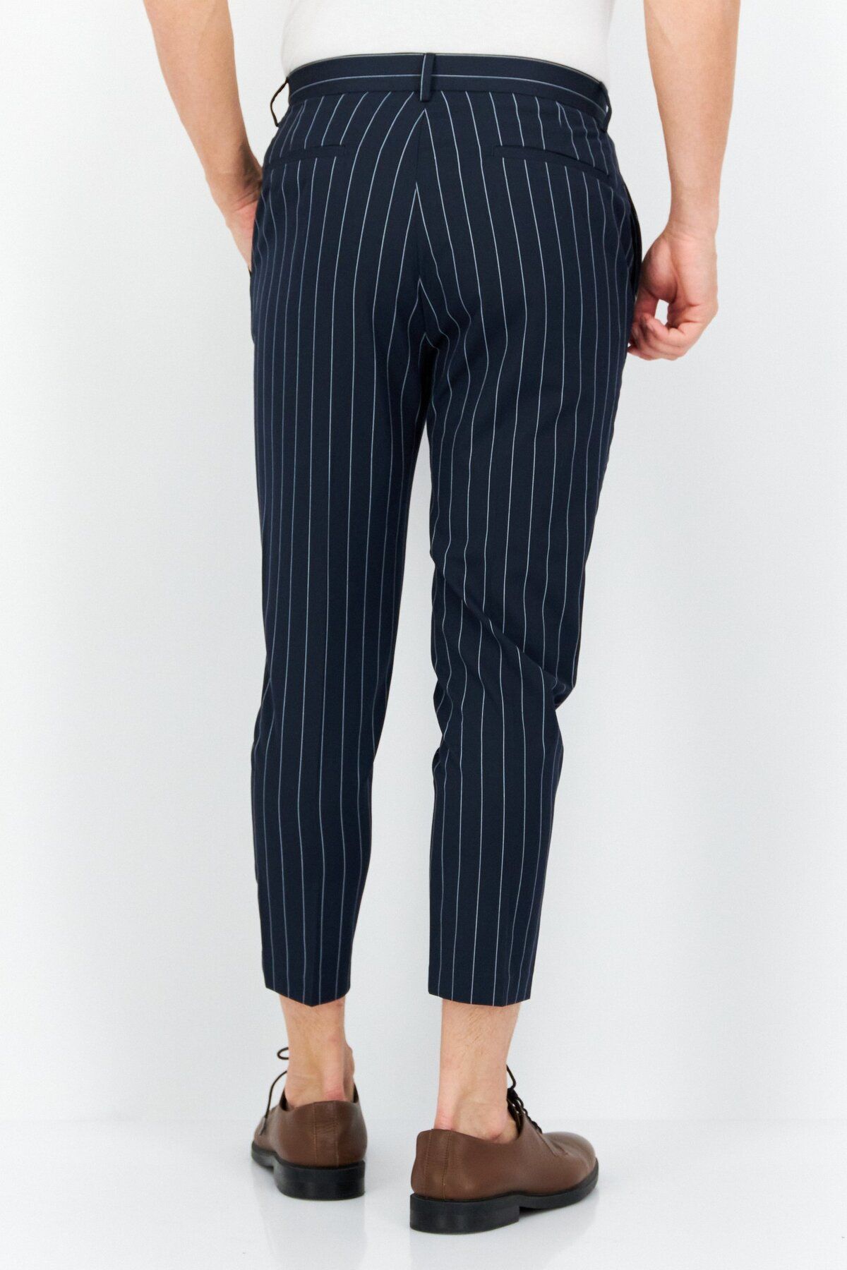 Asos Design-Men Tapered Fit Pinstripe Chino Pants, Navy Blue 2