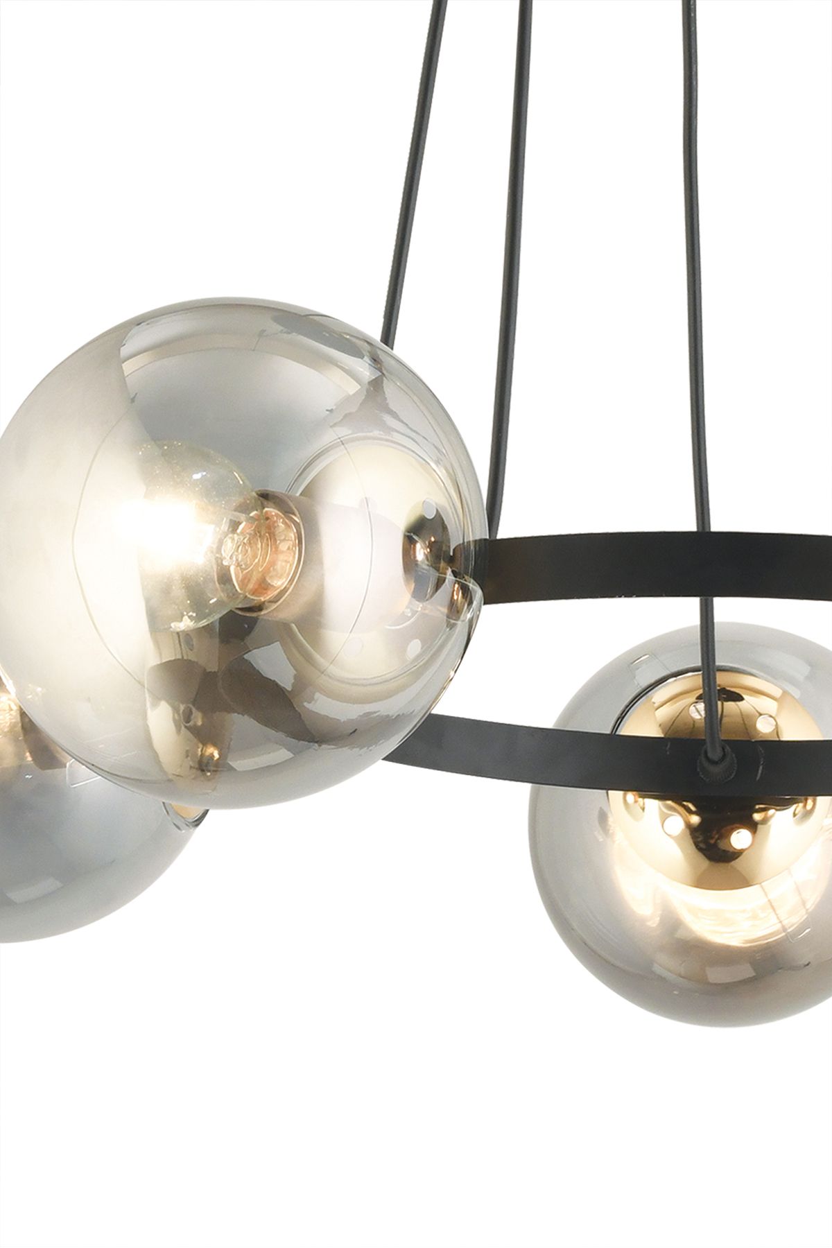 SONSUZ AYDINLATMA&AVİZE-Infinite Black 6-Piece Ring Smoked Globe Glass Modern Chandelier 7