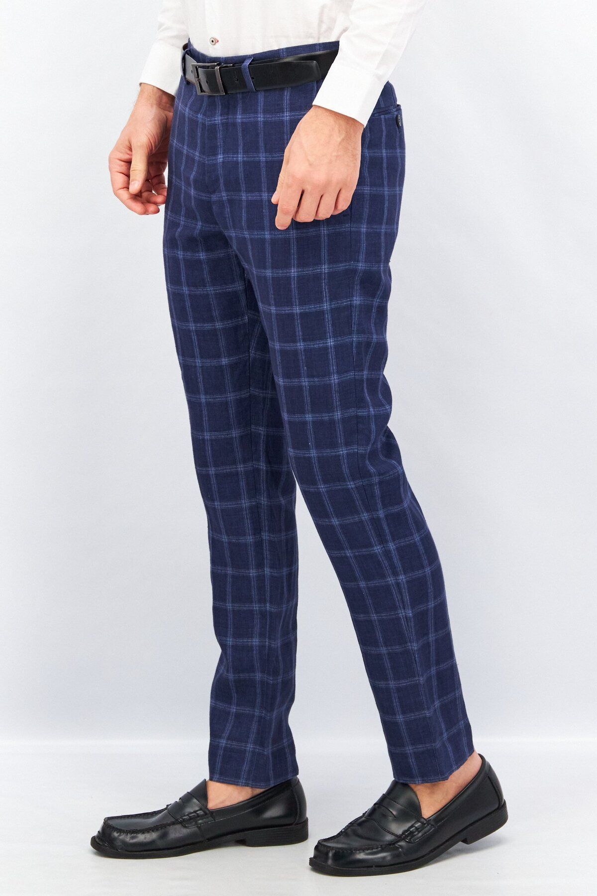 SELECTED-Men Slim Fit Checked Regular Dress Pant, Electric Blue 2