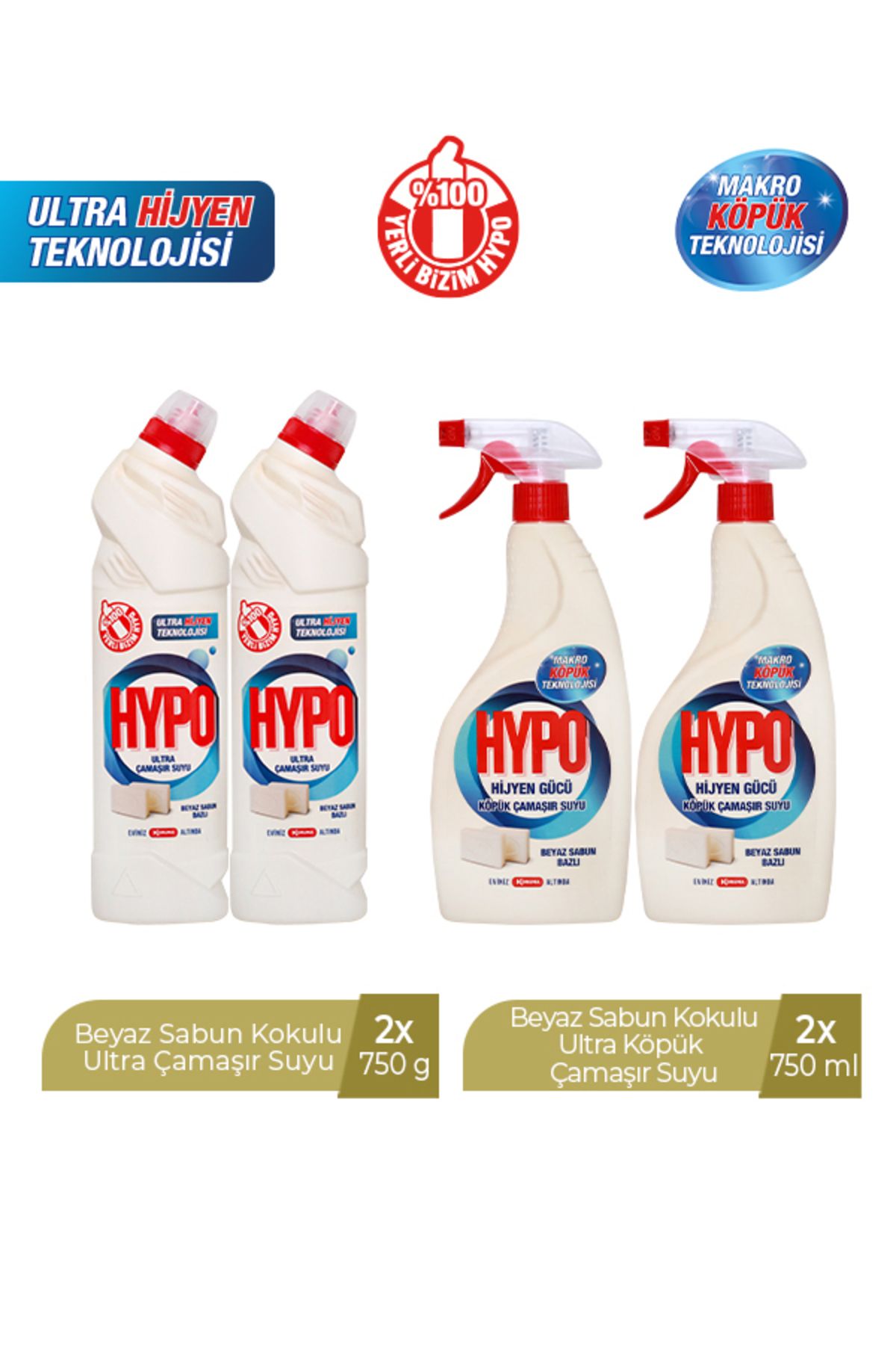 Hyper Hypo ULTRA ÇAMAŞIR SUYU BEYAZ SABUN 750 GR X 2 ADET + KÖPÜK ÇAMAŞIR SUYU BEYAZ SABUN X 2